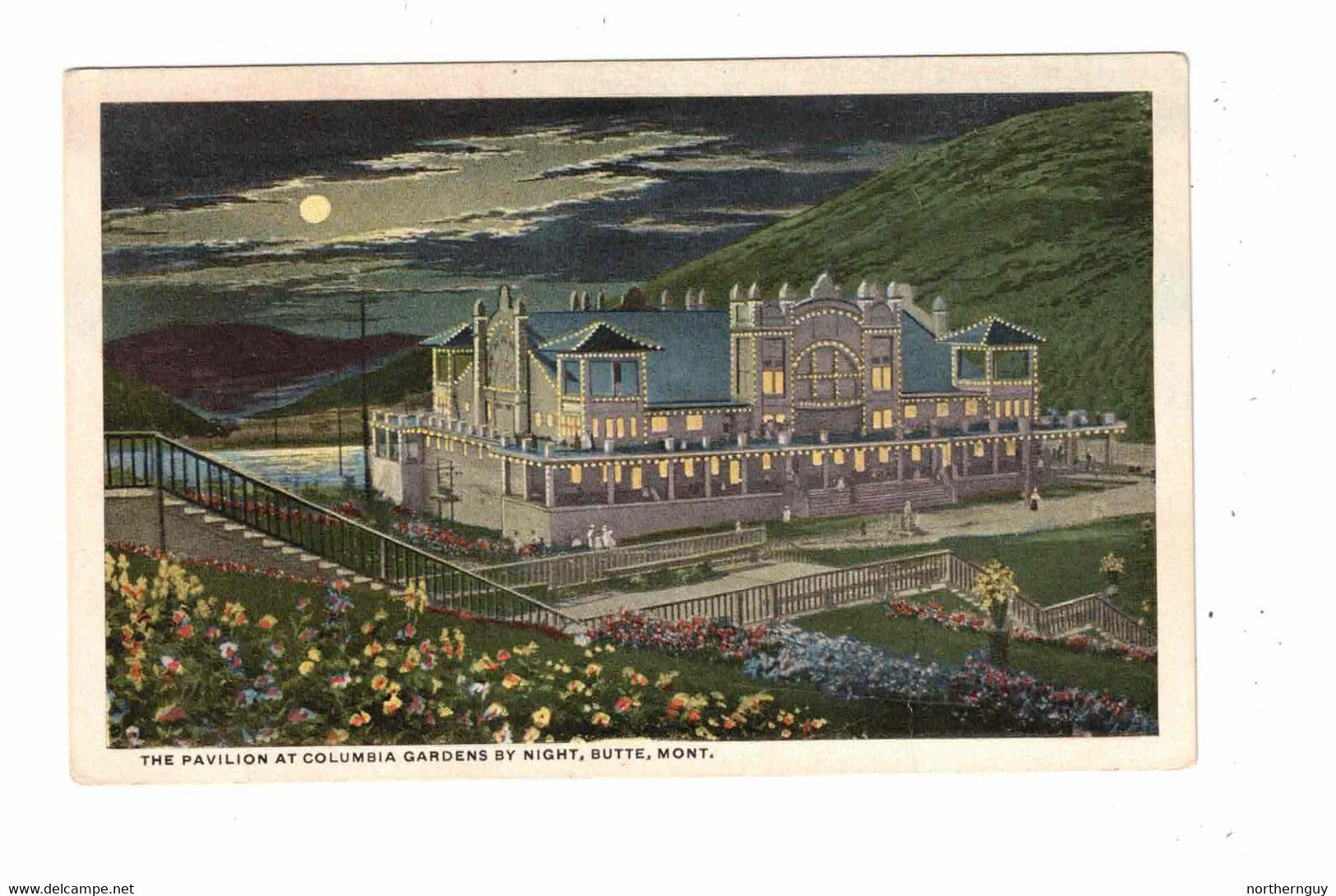 BUTTE, Montana, USA, The Pavilion At Columbia Gardens At Night, Old White Border Postcard - Butte