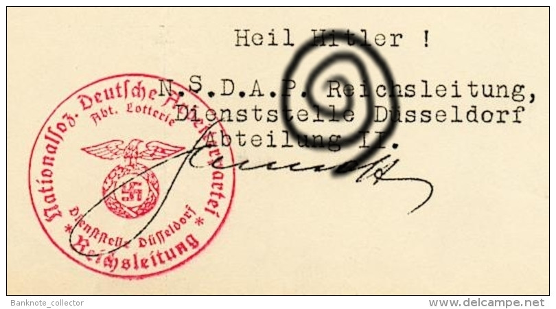 Deutschland, Germany - 1 X " REICHSLOTTERIE ", Abschnitt B,  " ORIGINALLOS, FOTO & DOKUMENT der NSDAP " 1936 !