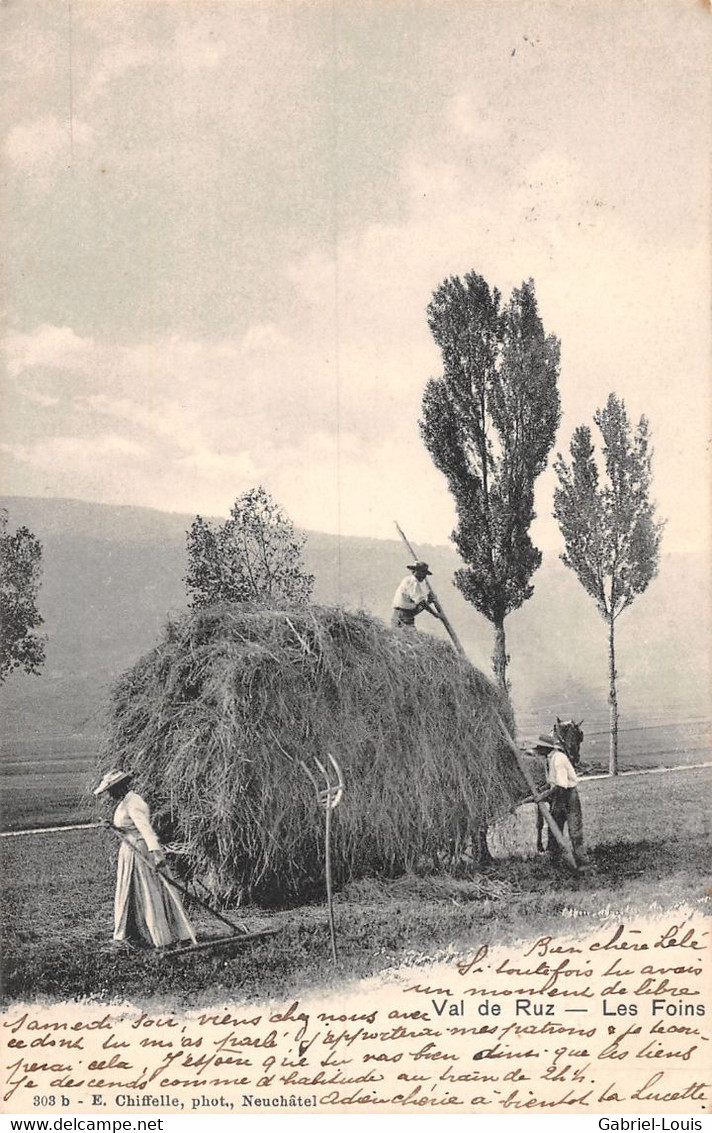 Val De Ruz - Les Foins - Cachet Fontainemelon 1903 - Char Et Cheval - Fenaison - Paysans - Fontainemelon