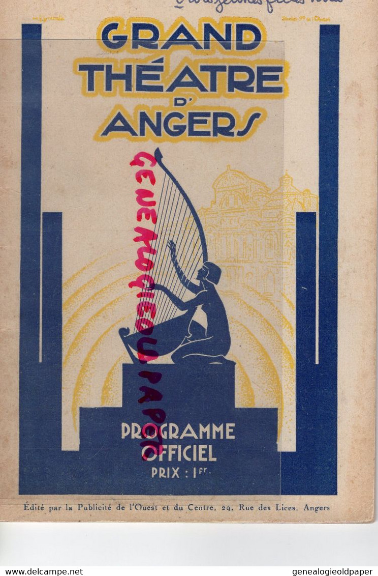 49- ANGERS- PROGRAMME SAISON 1929- GRAND THEATRE - 3 JEUNES FILLES NUES- MIRANDE VILLEMETZ-HOUSSIN-BE3LLE JARDINIERE- - Programme