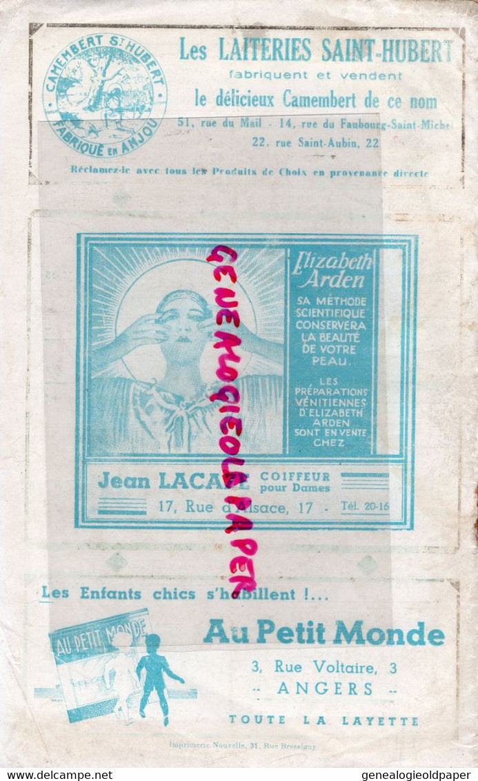 49- ANGERS- PROGRAMME L' ECHO DES SPECTACLES- 1936-37- VALSES DE VIENNE- FOURRURES COTTEVERTE-JEAN LACAZE COIFFEUR- - Programs
