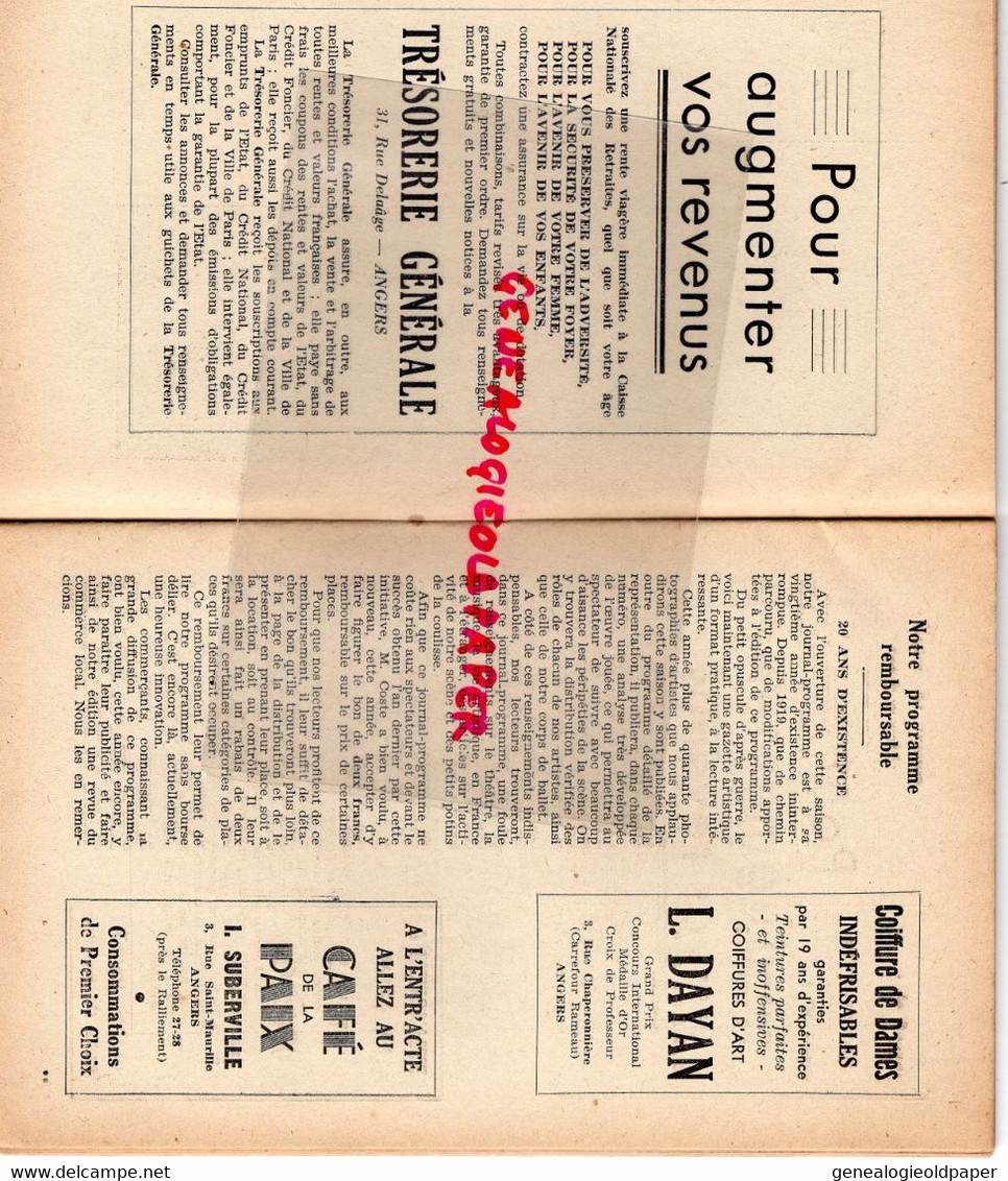 49- ANGERS- PROGRAMME GRAND THEATRE- 1938-39- PAGANINI- MEUBLES LIZE-LIQUEUR RAYER-BRISSET- PECHA-GEORGES COSTE-BACCHI