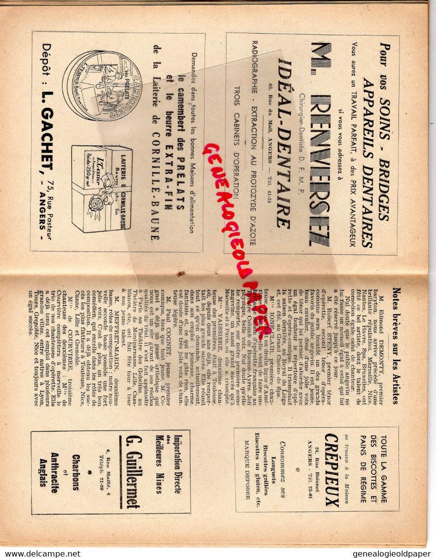 49- ANGERS- PROGRAMME GRAND THEATRE- 1938-39- PAGANINI- MEUBLES LIZE-LIQUEUR RAYER-BRISSET- PECHA-GEORGES COSTE-BACCHI