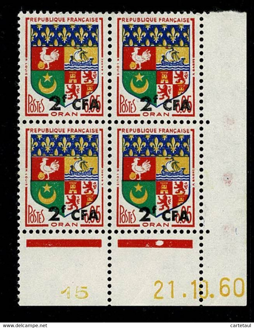 REUNION CFA Blason  ORAN  Bloc De 4 Coin Daté 21.10.60 (lot 2 Gomme Jaunâtre)   **  TB  2 Scan - Other & Unclassified