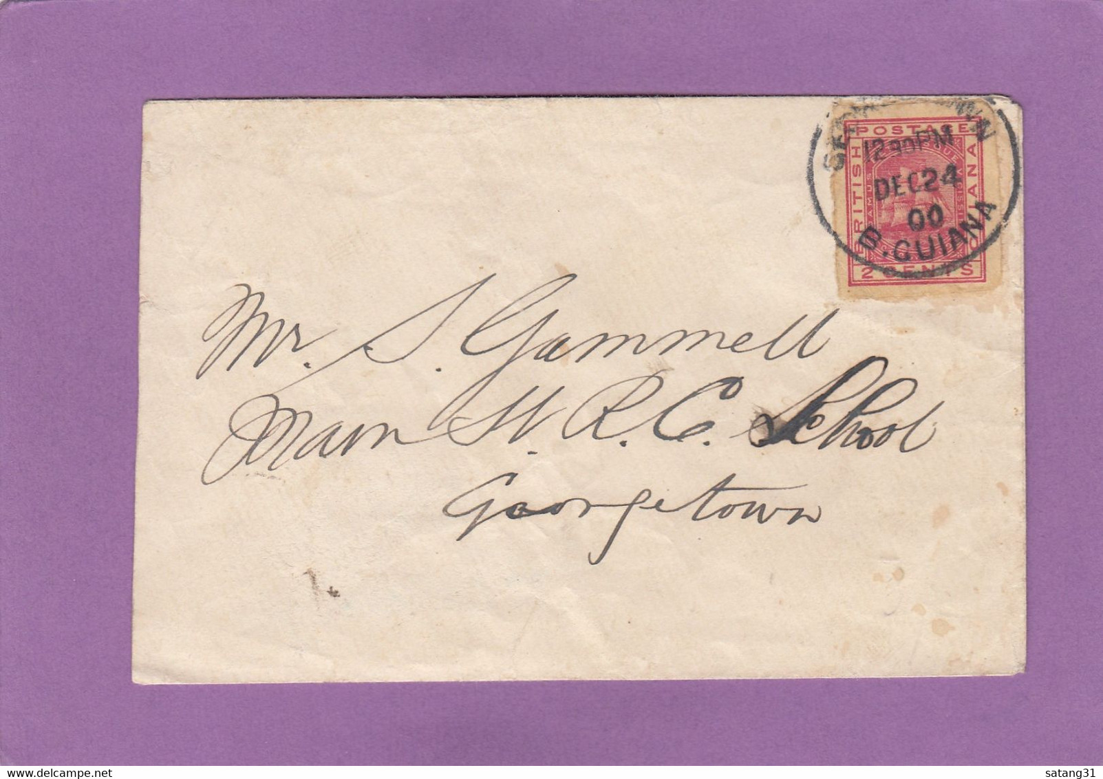 LETTRE LOCALE DE GEORGTOWN AFFRANCHIE AVEC DECOUPE D'ENTIER POSTAL. - Britisch-Guayana (...-1966)