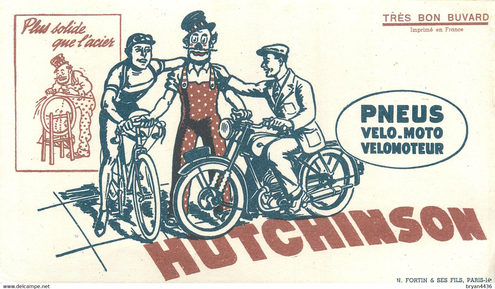 HUTCHINSON - PNEUS VELO - VELOMOTEUR - MOTO - BUVARD ANCIEN ILLUSTRE (12 X 21 Cm). - Moto & Bicicletta