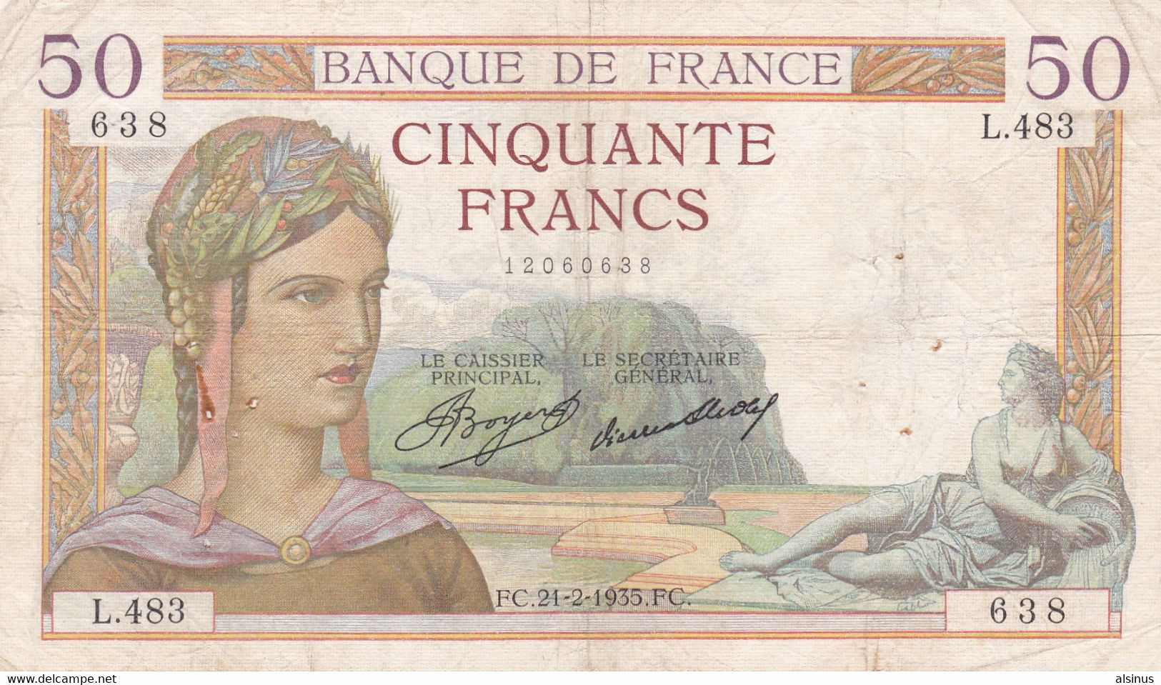 50 FRANCS CERES - 21-2-1935 - N° 17 - 50 F 1934-1940 ''Cérès''