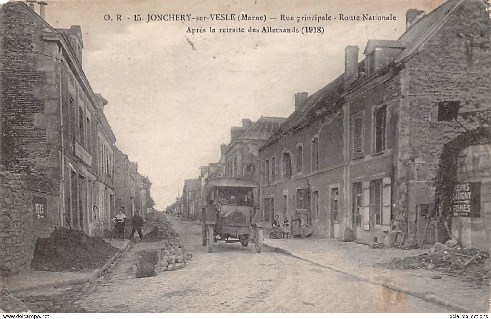 Jonchery Sur Vesle        51         Route Nationale Après Le Retrait Des Allemands   (voir Scan) - Jonchery-sur-Vesle