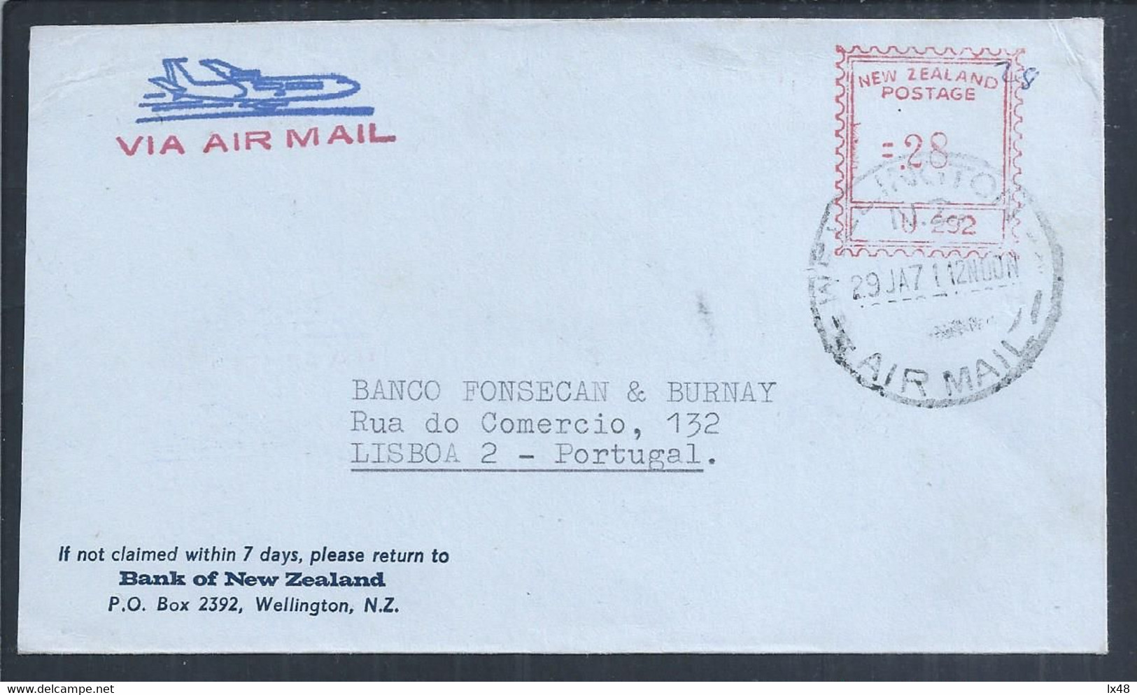 Banco Of New Zelandia Stationery Letter Circulated In 1971, To Lisbon. Lettre De Papeterie Du Banco Of New Zelandia Diff - Covers & Documents