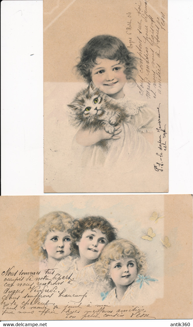 Lot De 2 CPA Illustrateur Enfants Et Papillons Chat M.M. MM VIENNE Nr . N° 85 MUNK Viennoise - Vienne