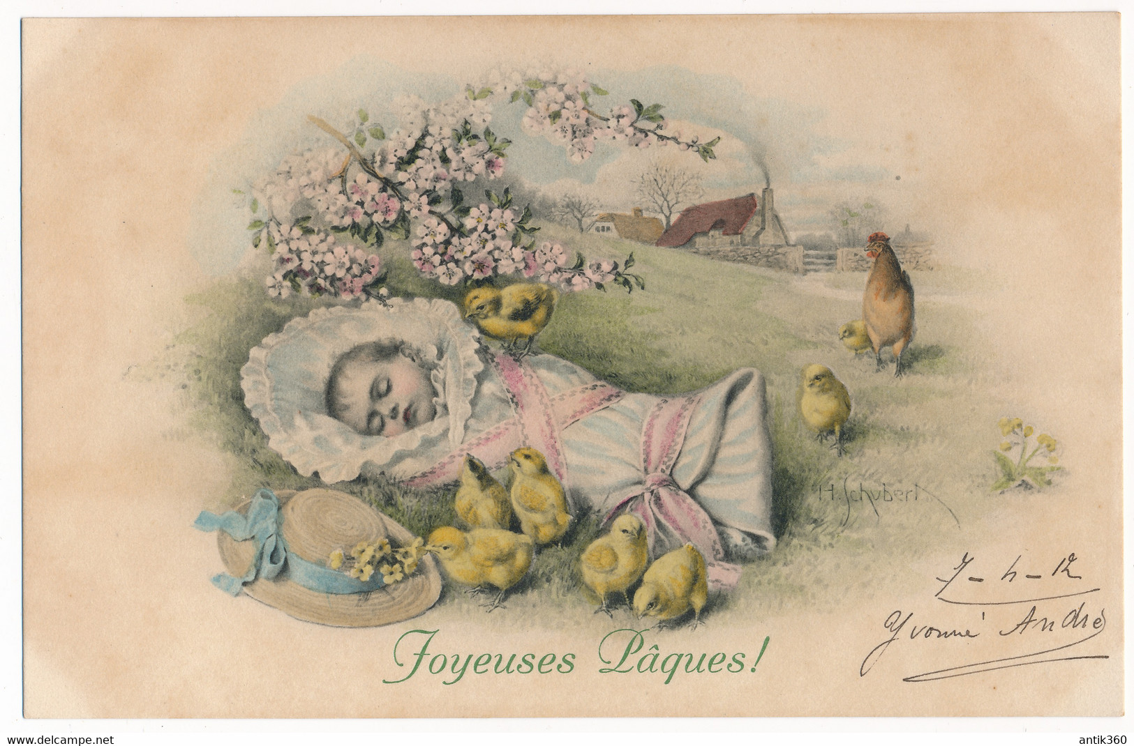 CPA Illustrateur SCHUBERT Joyeuses Pâques Bébé Et Poussins M.M. MM VIENNE Nr . N°661 MUNK Viennoise - Schubert