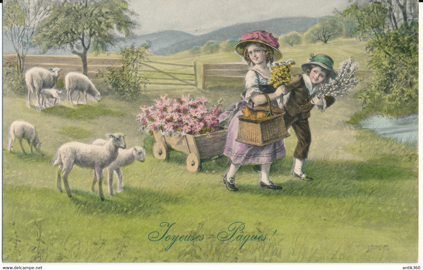 CPA Illustrateur STREYC Joyeuses Pâques Enfants Moutons M.M. MM VIENNE Nr . N°836 MUNK Viennoise - Streyc