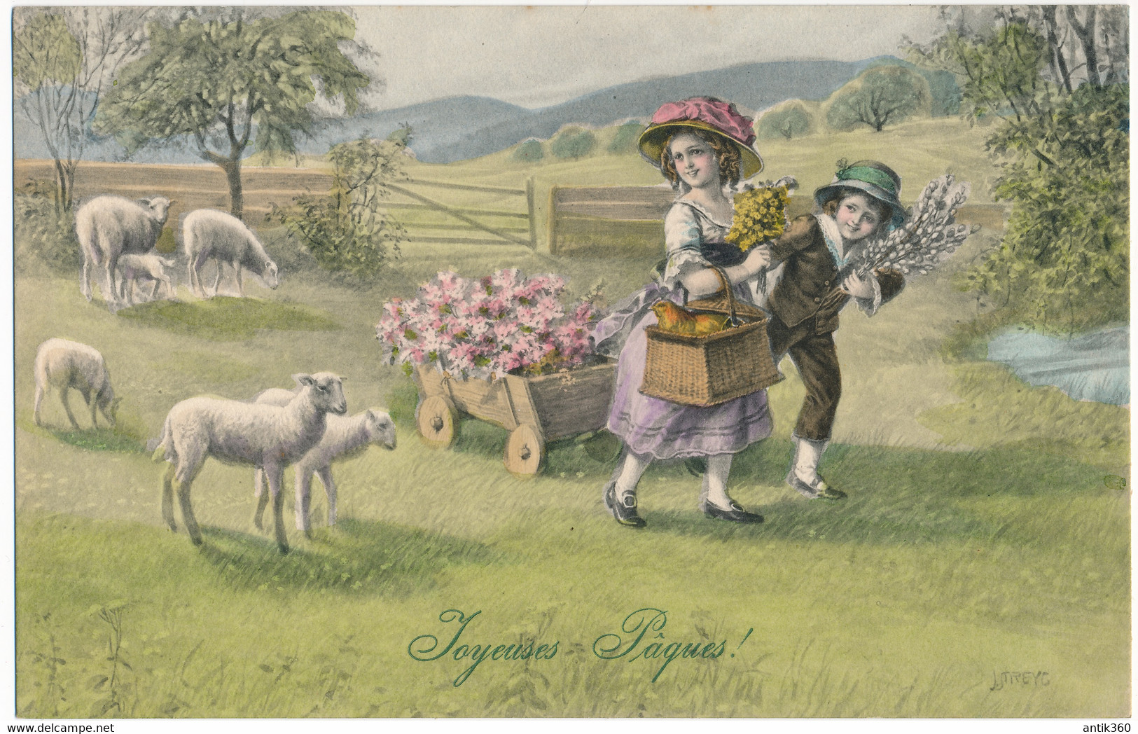 CPA Illustrateur STREYC Joyeuses Pâques Enfants Moutons M.M. MM VIENNE Nr . N°836 MUNK Viennoise - Streyc