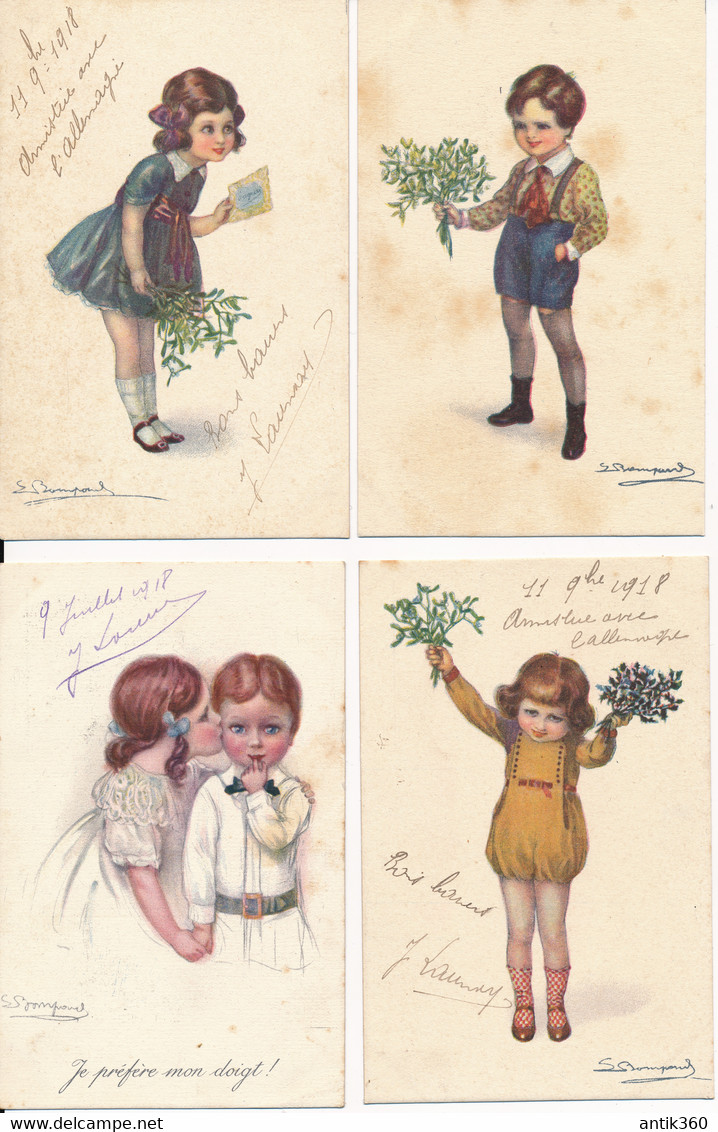 Lot De 4 CPA Illustrateur S. BOMPARD Enfants - Bompard, S.