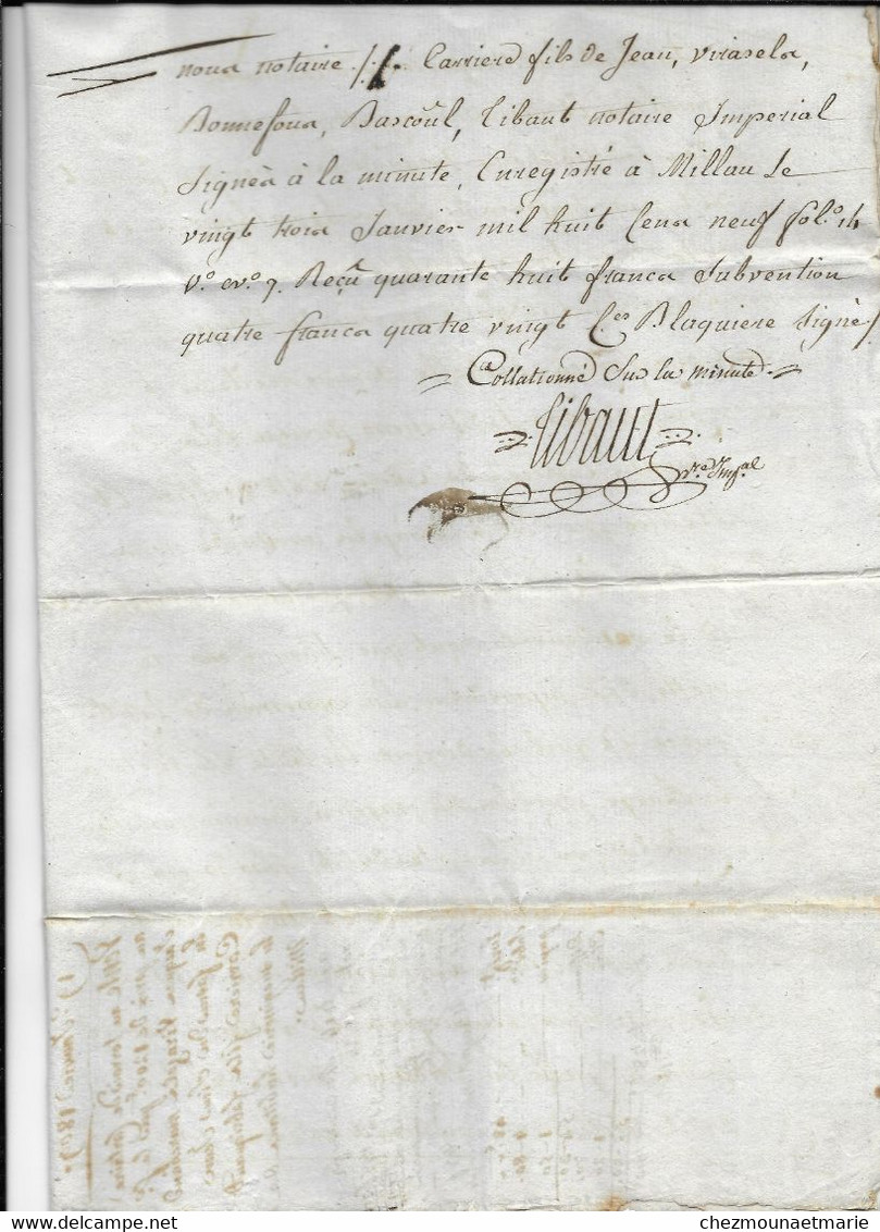 1809  MILLAU - VENTE CHAMP ET VIGNE ENTRE VIRAZELA ET CARRIERE - DOCUMENT DE 4 PAGES - Documents Historiques