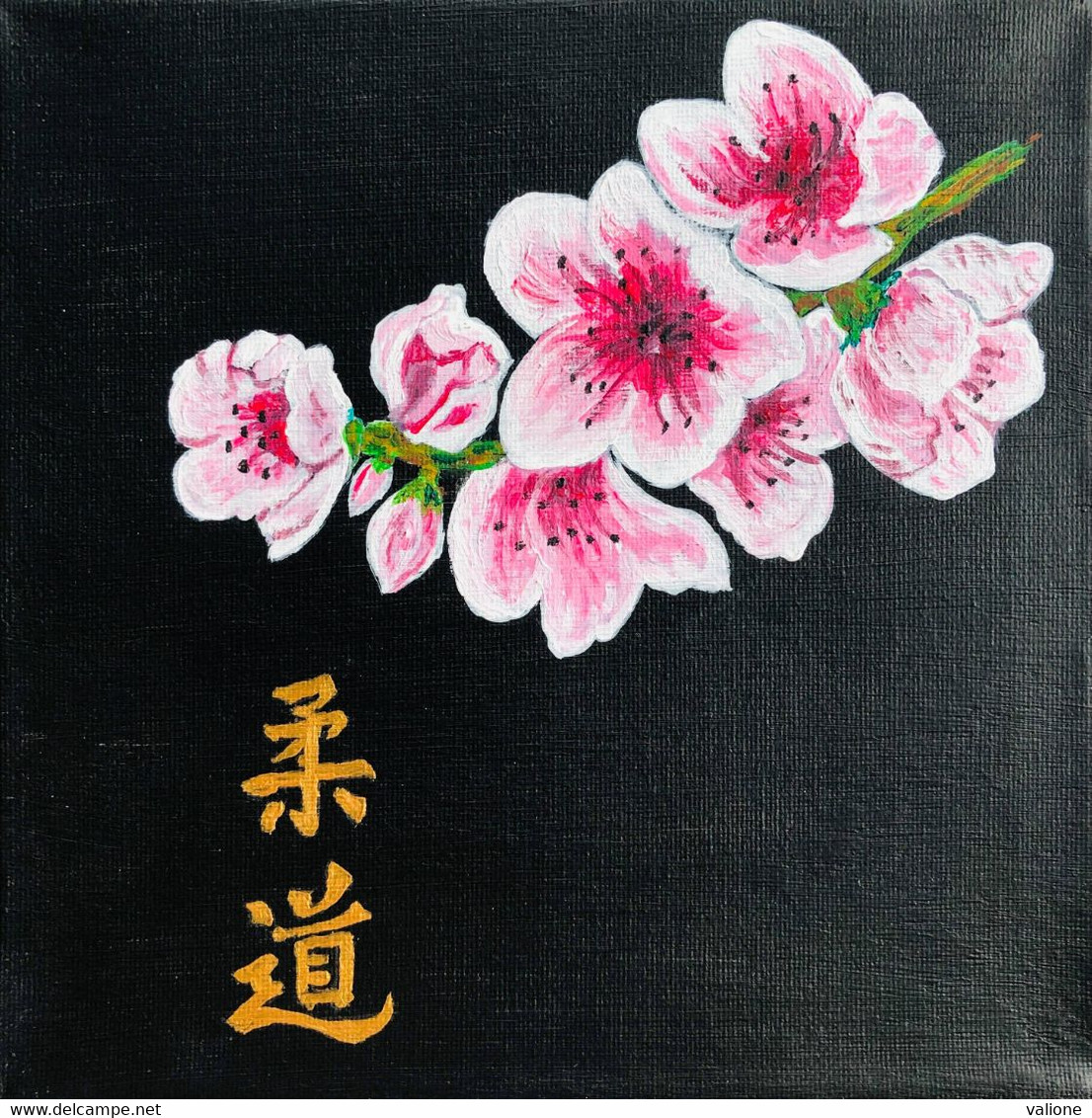 Toile Peinture Acrylique Scène Japonaise " Judo Branche De Cerisier". Japon. Signée - Acryliques