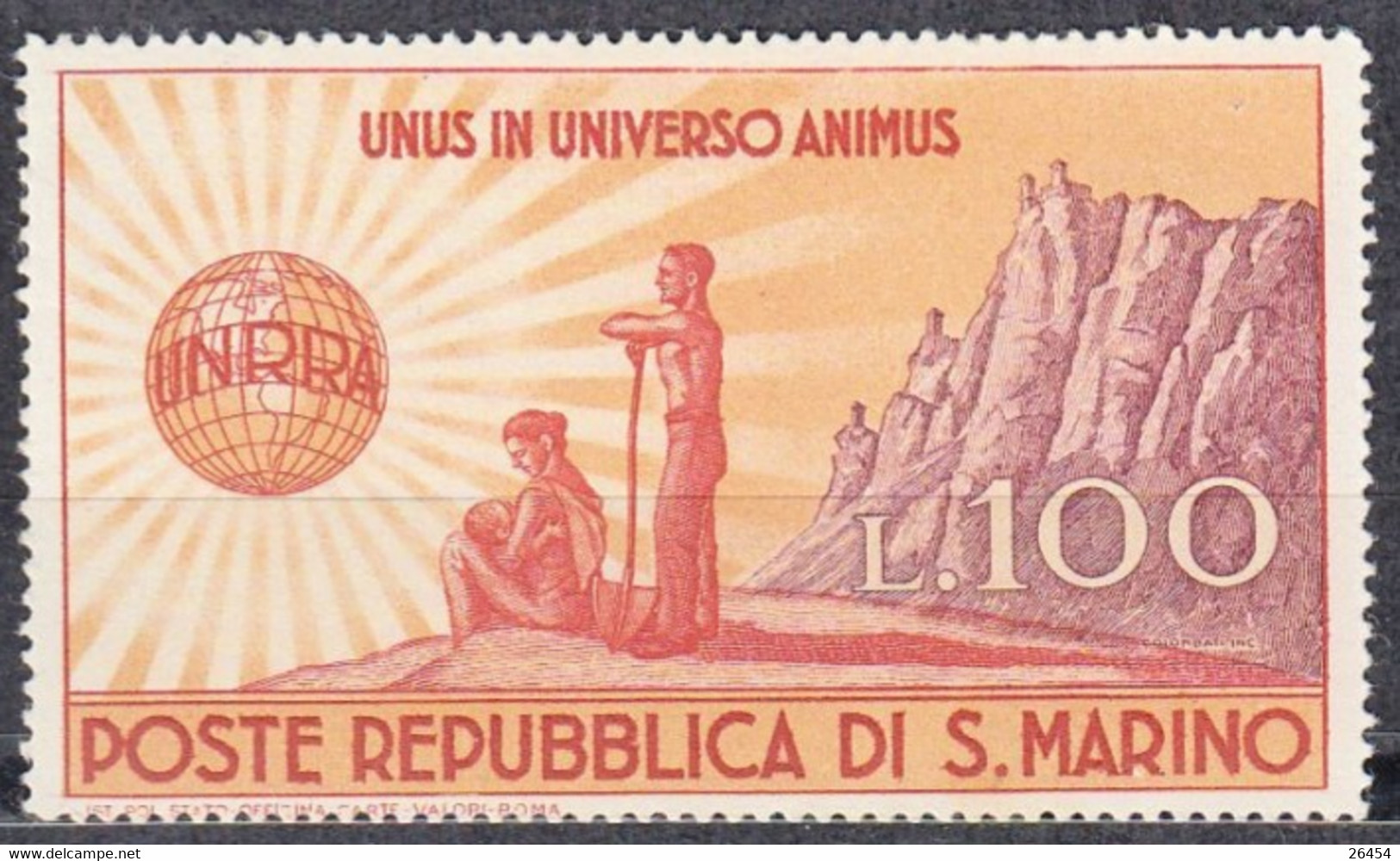 SAINT-MARIN 1946   2 Timbres Neufs  " U.N.N.R.A. Nations Unies " 1 Avec Gomme Et 1 Sans Gomme Et Sans Charnières - Ungebraucht