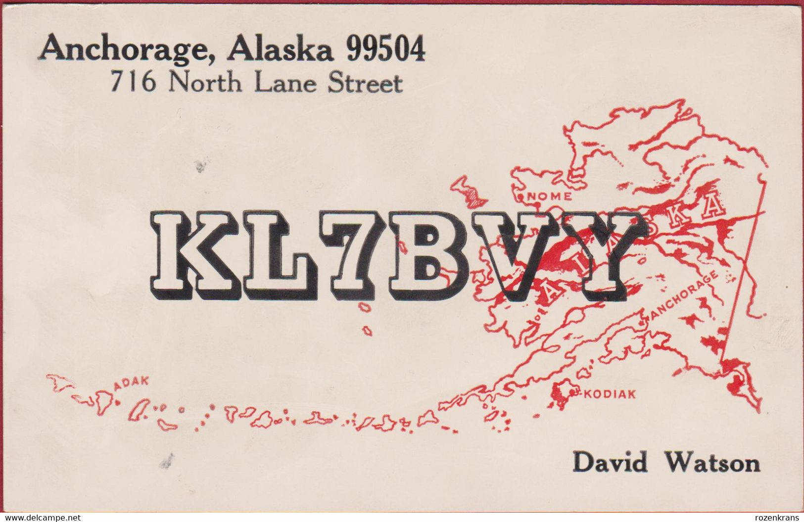 QSL Card Amateur Radio Funkkarte 1977 David Watson Alaska Anchorage North Pole USA Arctic - Amateurfunk