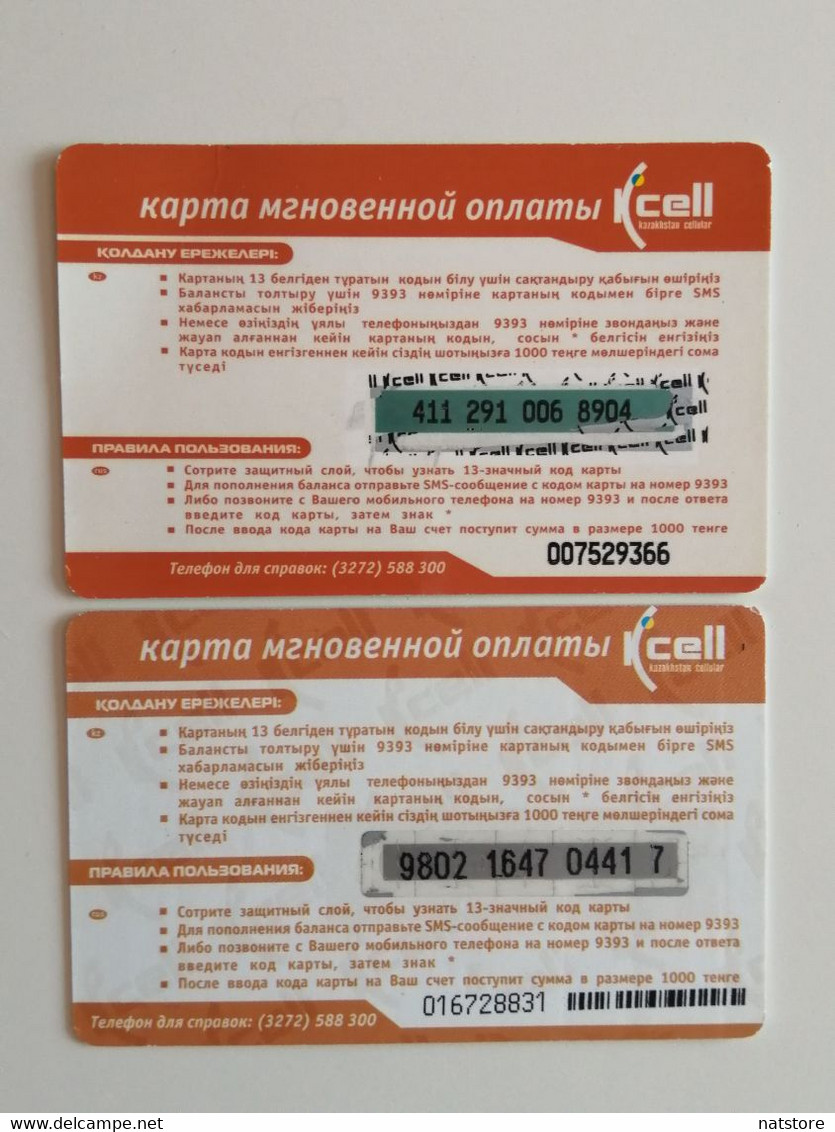 KAZAKHSTAN..LOT OF 2 PHONECARDS.. KCELL..1000 TENGE..CANYON CHARYN - Montagne