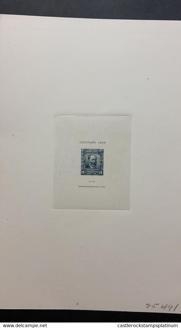 A) 1906, BRAZIL, SUNKEN DIE PROOFS MOUNTED ON A COMPLETE CARD FROM AMERICAN BANK NOTE, "ORDINARY", 400r, ARISTIDE LOBO, - Nuovi