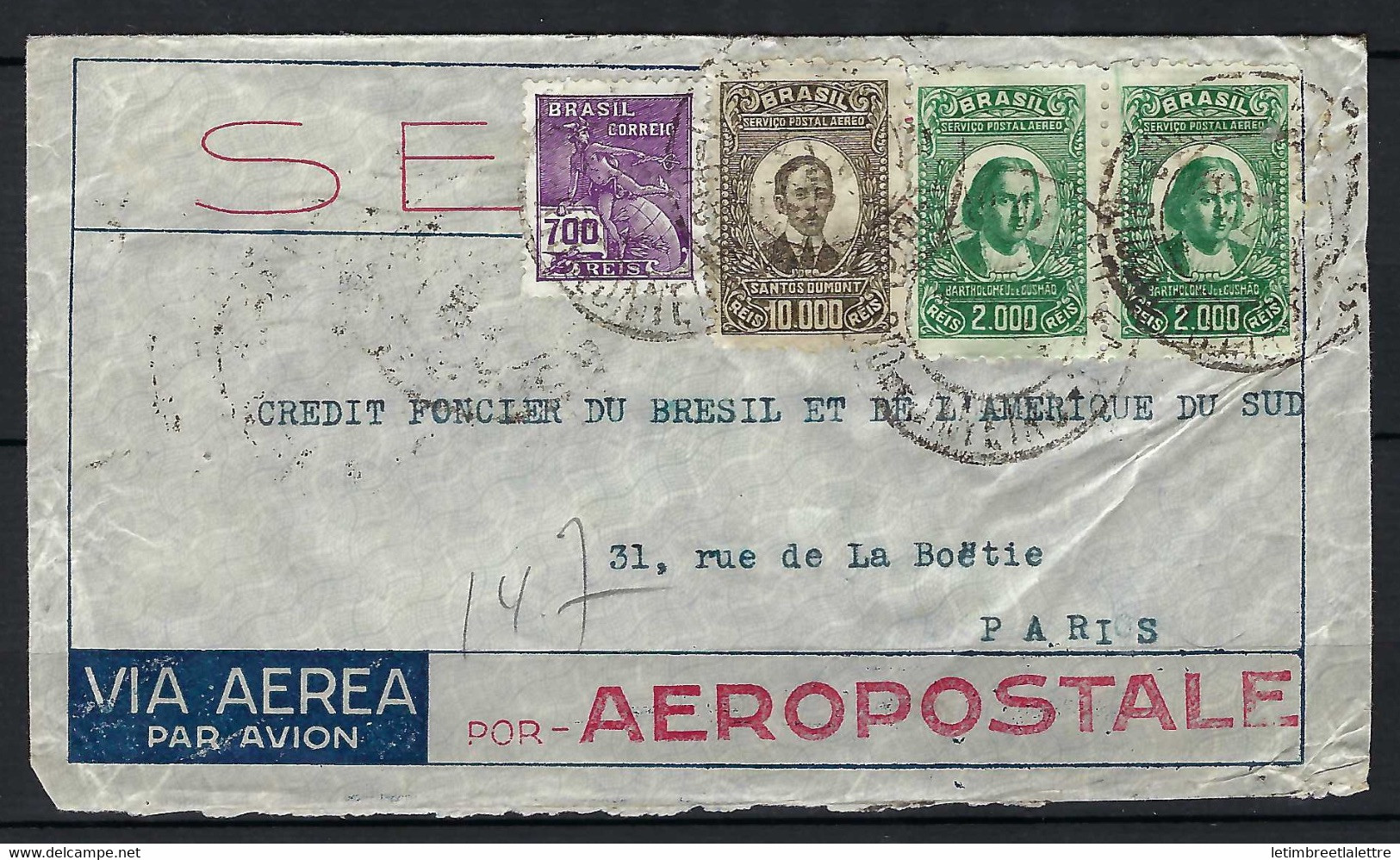 ⭐ Brésil  - Aéropostale - Brésil -> France - 19 / 12 / 1931 ⭐ - Posta Aerea