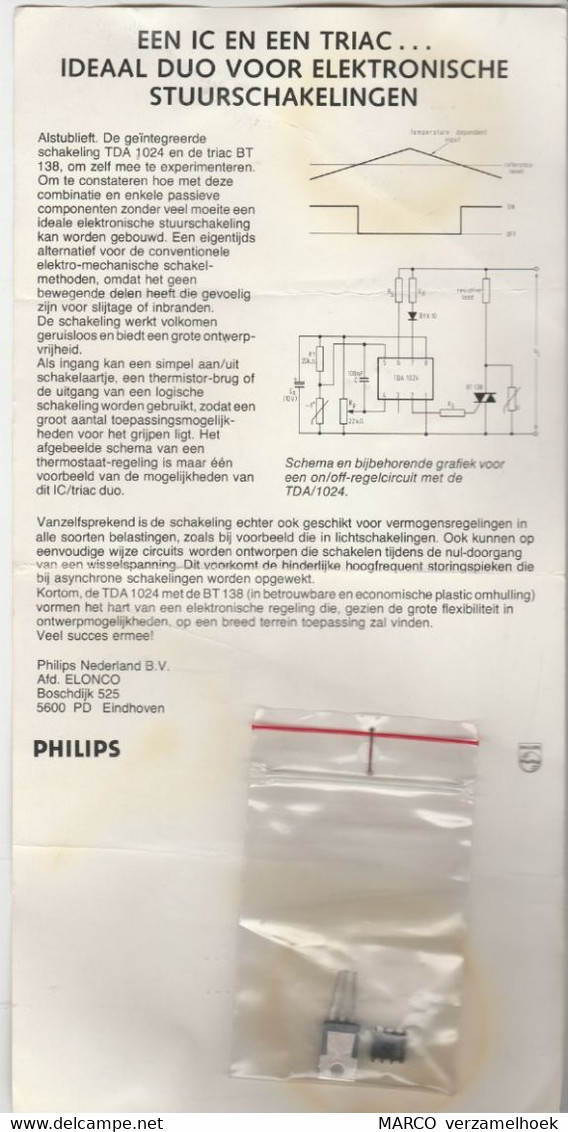 Old PHILIPS Elonco IC TDA 1024 En TRIAC BT138 - Onderdelen