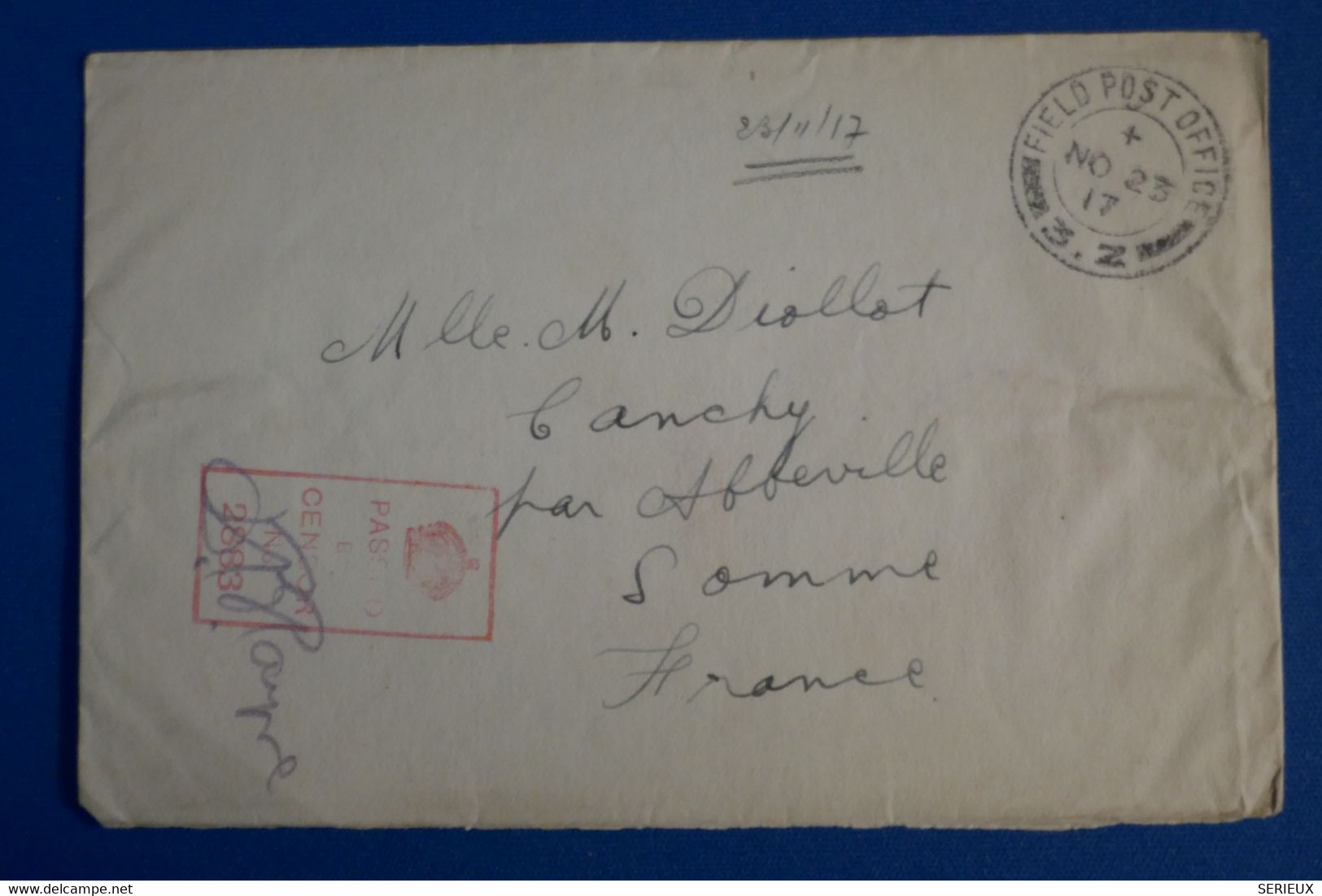 K22 AUSTRALIE BELLE LETTRE CENSUREE ASSEZ RARE 1917 FIELD POST POUR CANCHY PAR ABBEVILLE+ AFFRANCHISSEMENT INTERESSANT - Postmark Collection