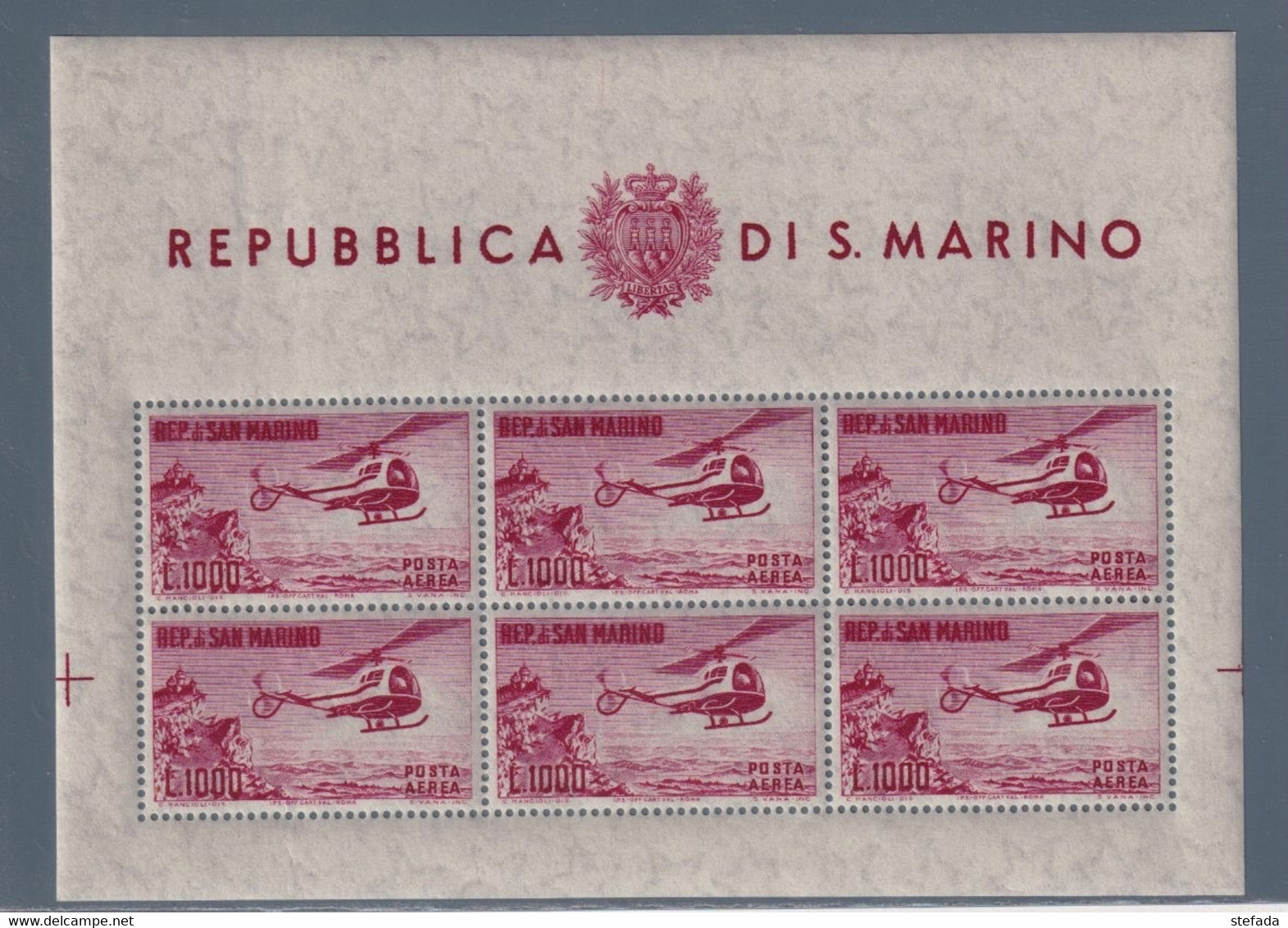 SAN MARINO SAINT MARIN   MNH**1961  FOGLIETTO  ELICOTTERO N° 22 - Otros & Sin Clasificación