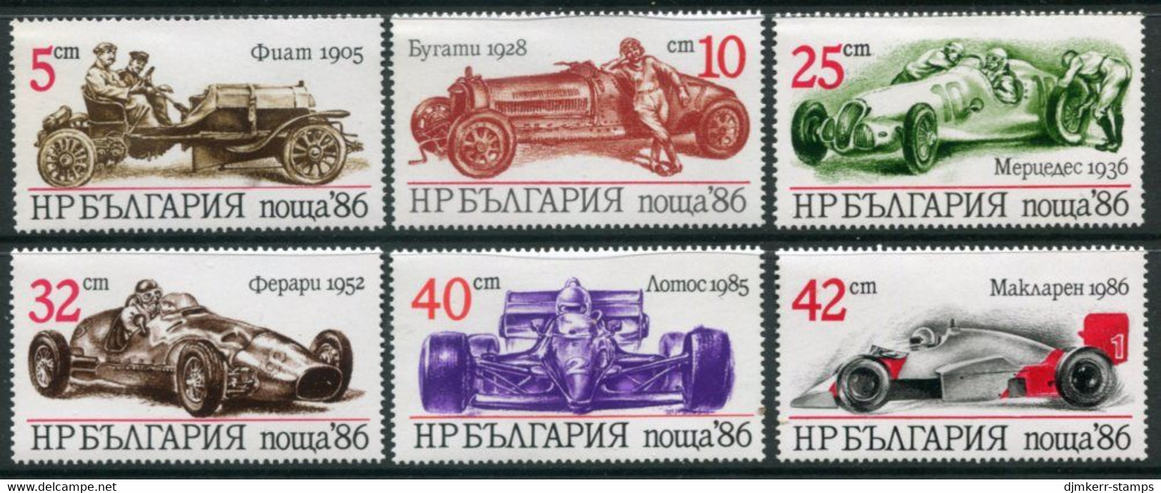 BULGARIA 1986 Racing Cars, MNH / **.  Michel 3537-42 - Nuovi