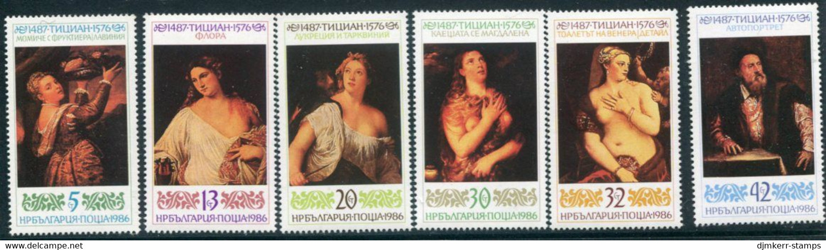 BULGARIA 1986 Titian 500th Anniversary MNH / **.  Michel 3530-35 - Ongebruikt