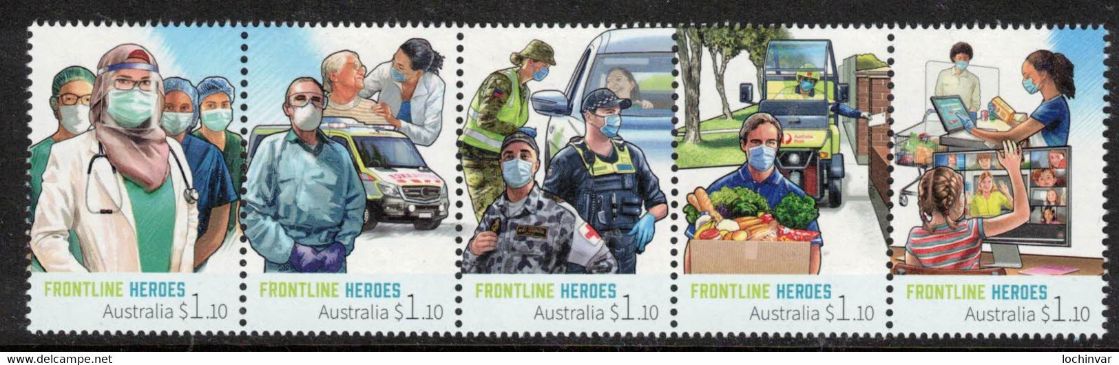 AUSTRALIA, 2021 FRONTLINE HEROES STRIP 5 MNH - Ungebraucht