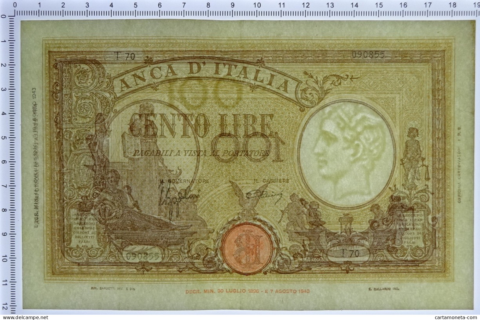 100 LIRE BARBETTI GRANDE B GIALLO TESTINA RETRO BI RSI 11/11/1944 QSPL - Sonstige