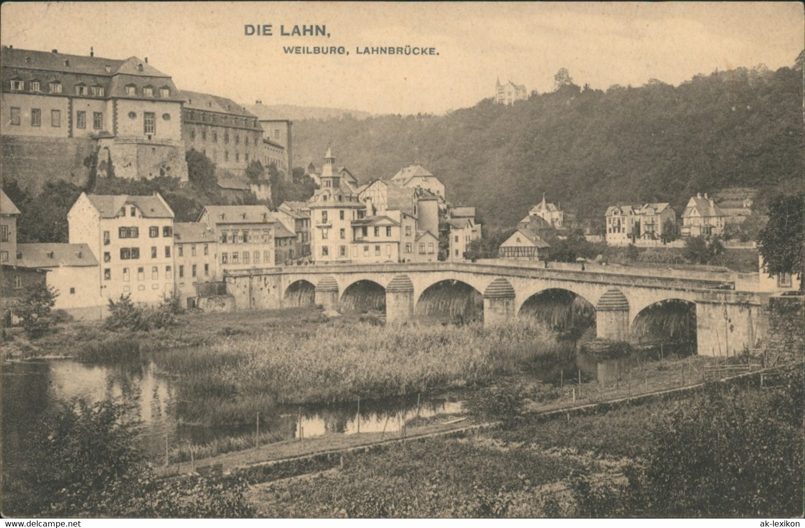 Ansichtskarte Weilburg (Lahn) Teilansicht Fluss Lahn Lahnbrücke Brücke 1913 - Weilburg