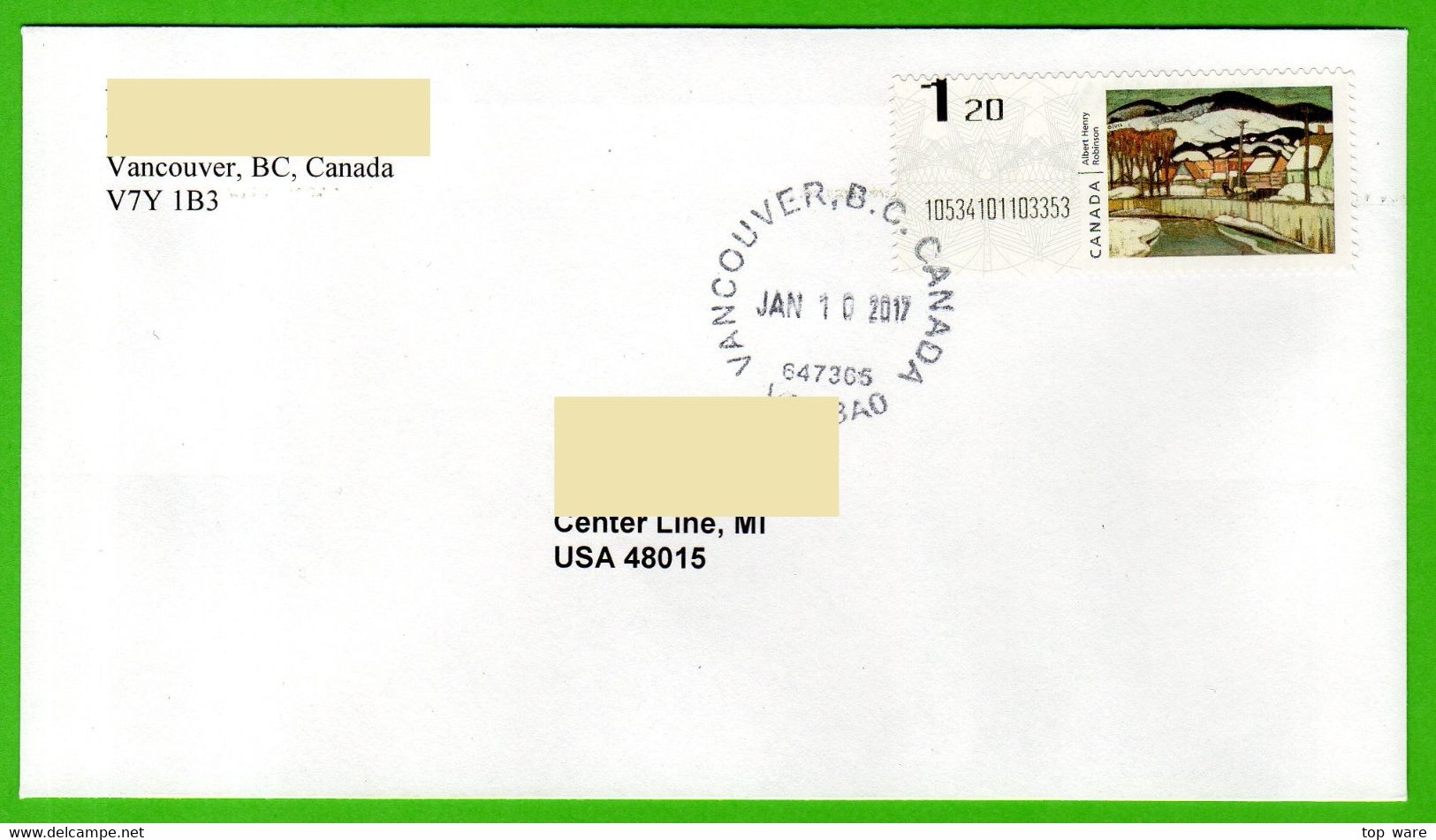 Canada Kanada ATM Kiosk Stamps / Famous Painters / Internat. Letter 1.20 To USA 2017 / LSA Distributeurs Automatenmarken - Stamped Labels (ATM) - Stic'n'Tic