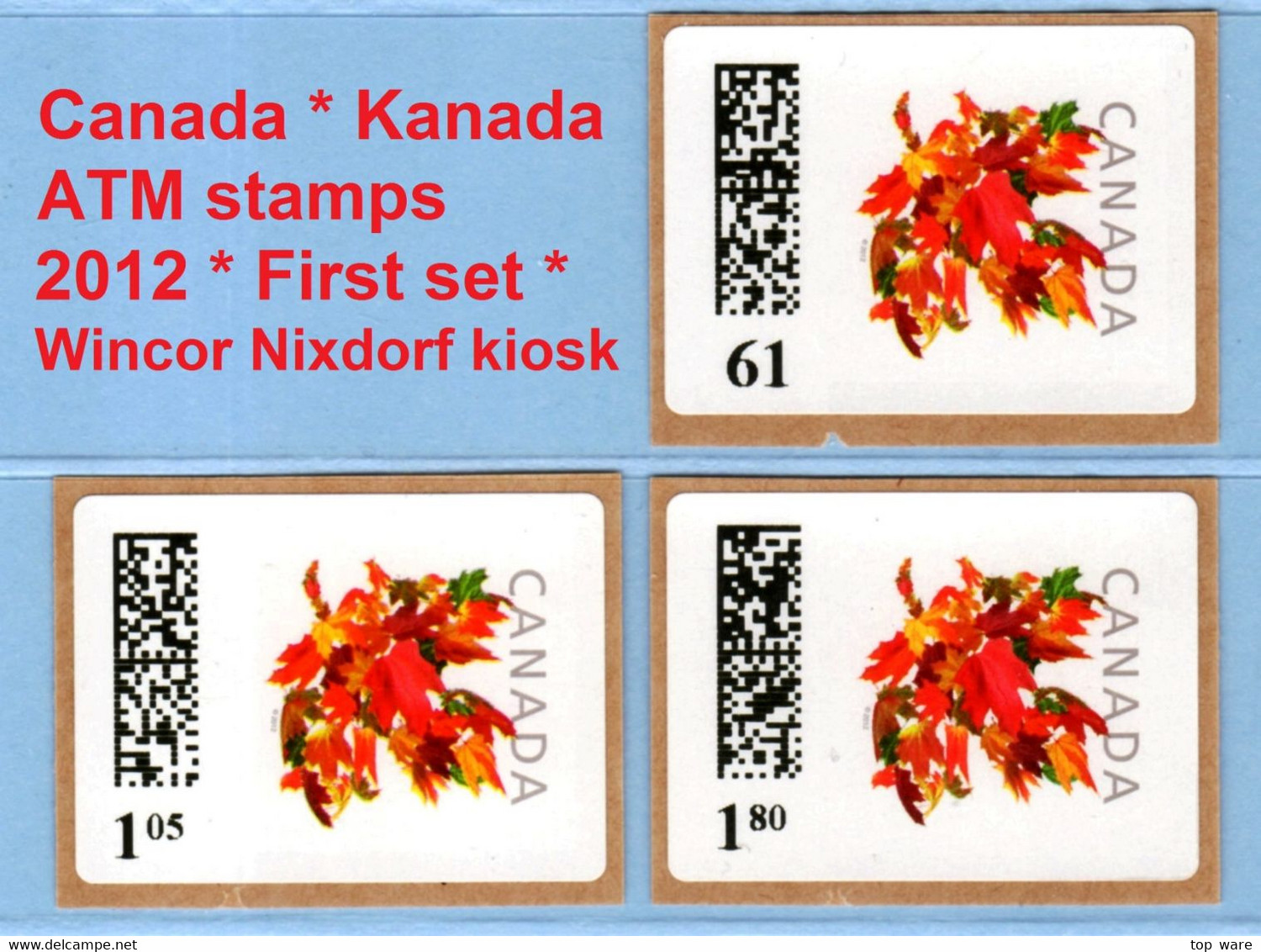 Canada Kanada ATM Stamps 1 / Maple Leaf / 2012 / First Set 61/105/180 MNH / Frama CVP Automatenmarken - Vignette Di Affrancatura (ATM) – Stic'n'Tic