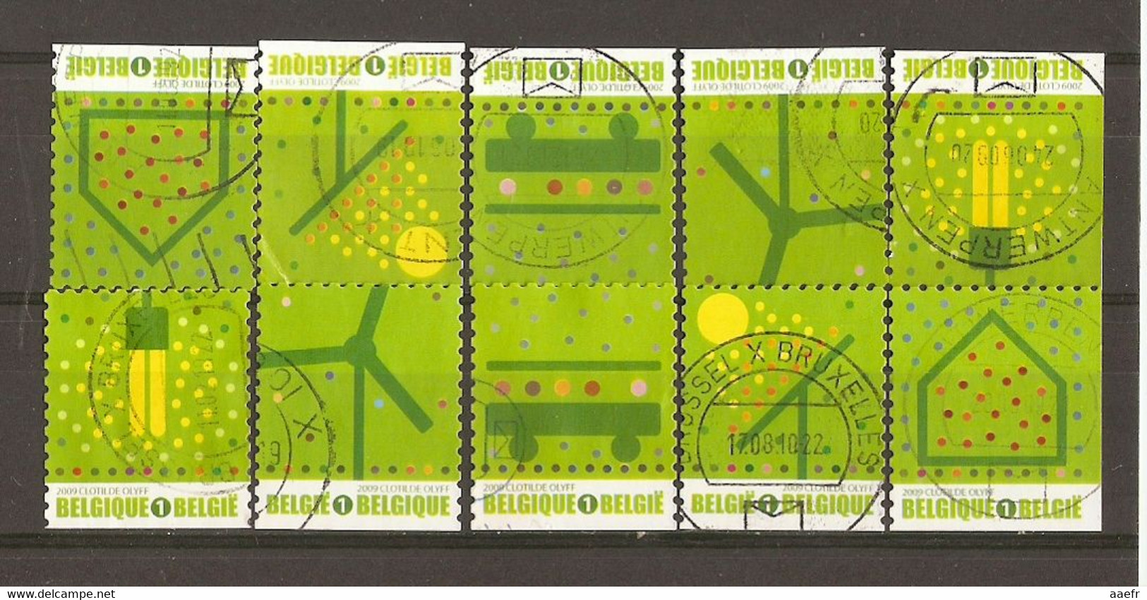 Belgique 2009 - Energie Verte - Ecologie - Série Complète De 10 Timbres° De Carnet Dont 7 Différents - Vrac (max 999 Timbres)