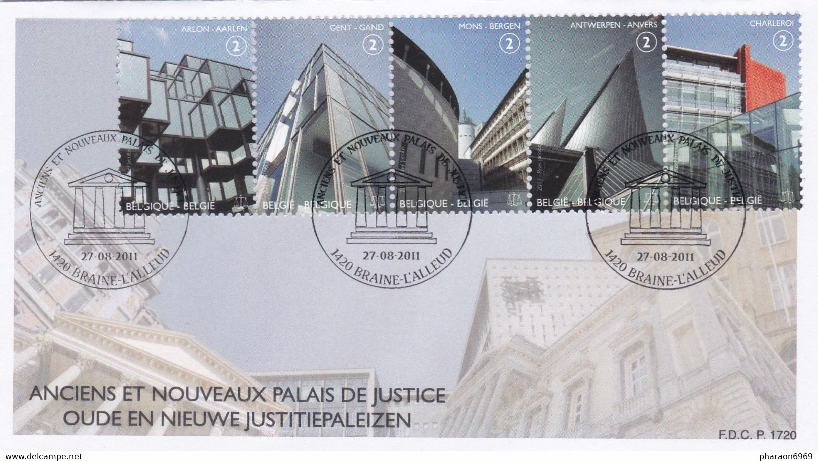 Enveloppe FDC 4160 à 4164 Anciens Et Nouveaux Palais De Justice Braine-l'Alleud - 2011-2014
