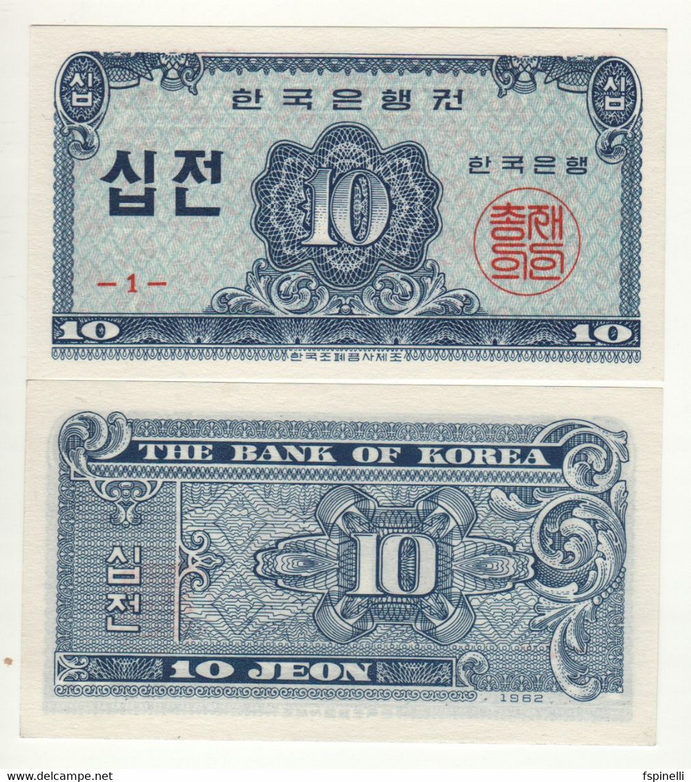 South KOREA   10 Jeon    P28a    1962     UNC - Korea (Süd-)