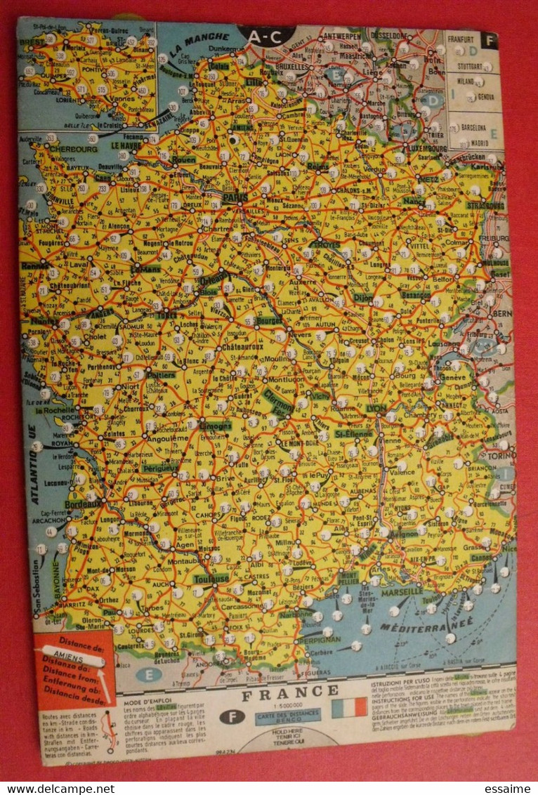 Carte De France à Coulisse Pour Connaître Les Distances Entre Villes. Caisse Nationale De Prévoyance. Assurances. 1950 - Autres Plans