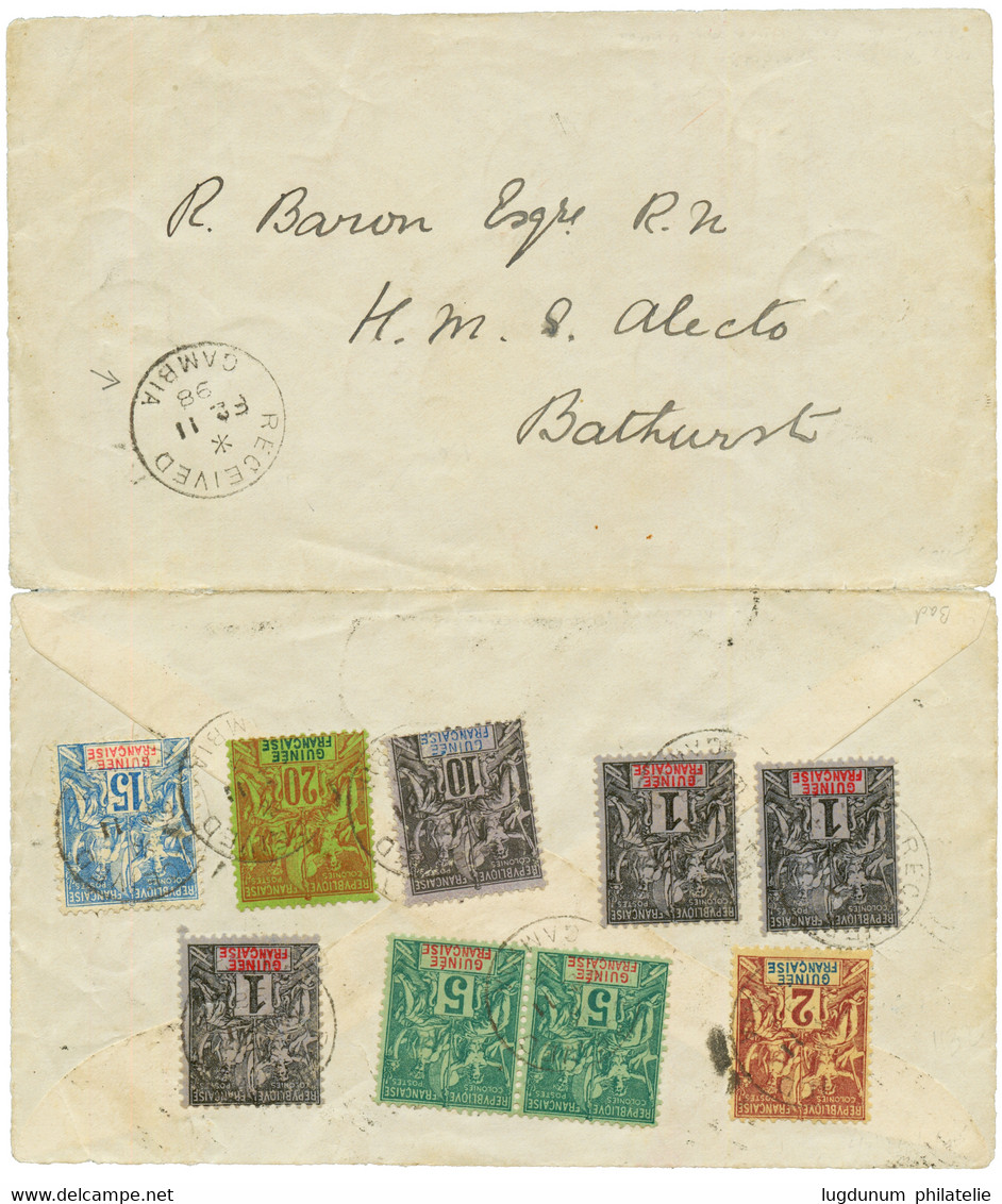 "RECEIVED GAMBIA" : 1898 GUINEE 1c (x3) + 2c + 5c (x2) + 10c + 15c + 20c Obl. Cachet Anglais RECEIVED GAMBIA à L' Arrivé - Autres & Non Classés