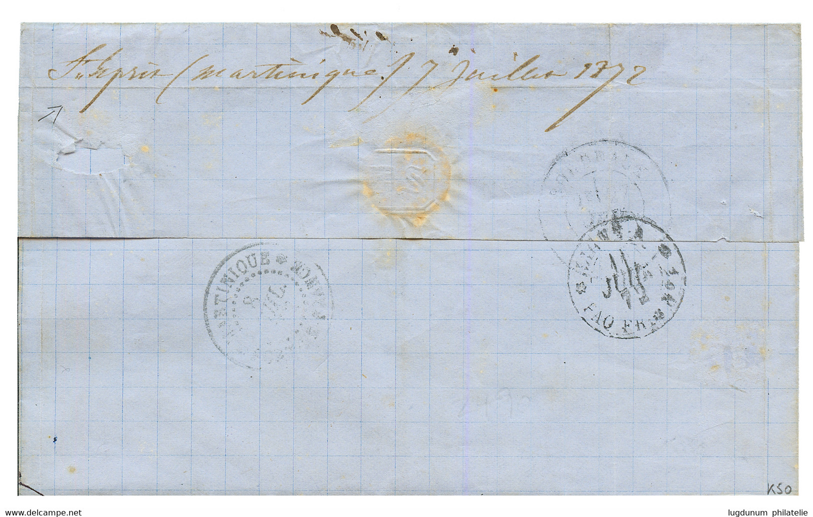 "Marque Manuscrite ST ESPRIT" : 1872 CG Paire 5c EMPIRE (1 Ex. Pd) + 40c CERES Obl. MQE + MARTINIQUE PETIT-BOURG + Verso - Autres & Non Classés