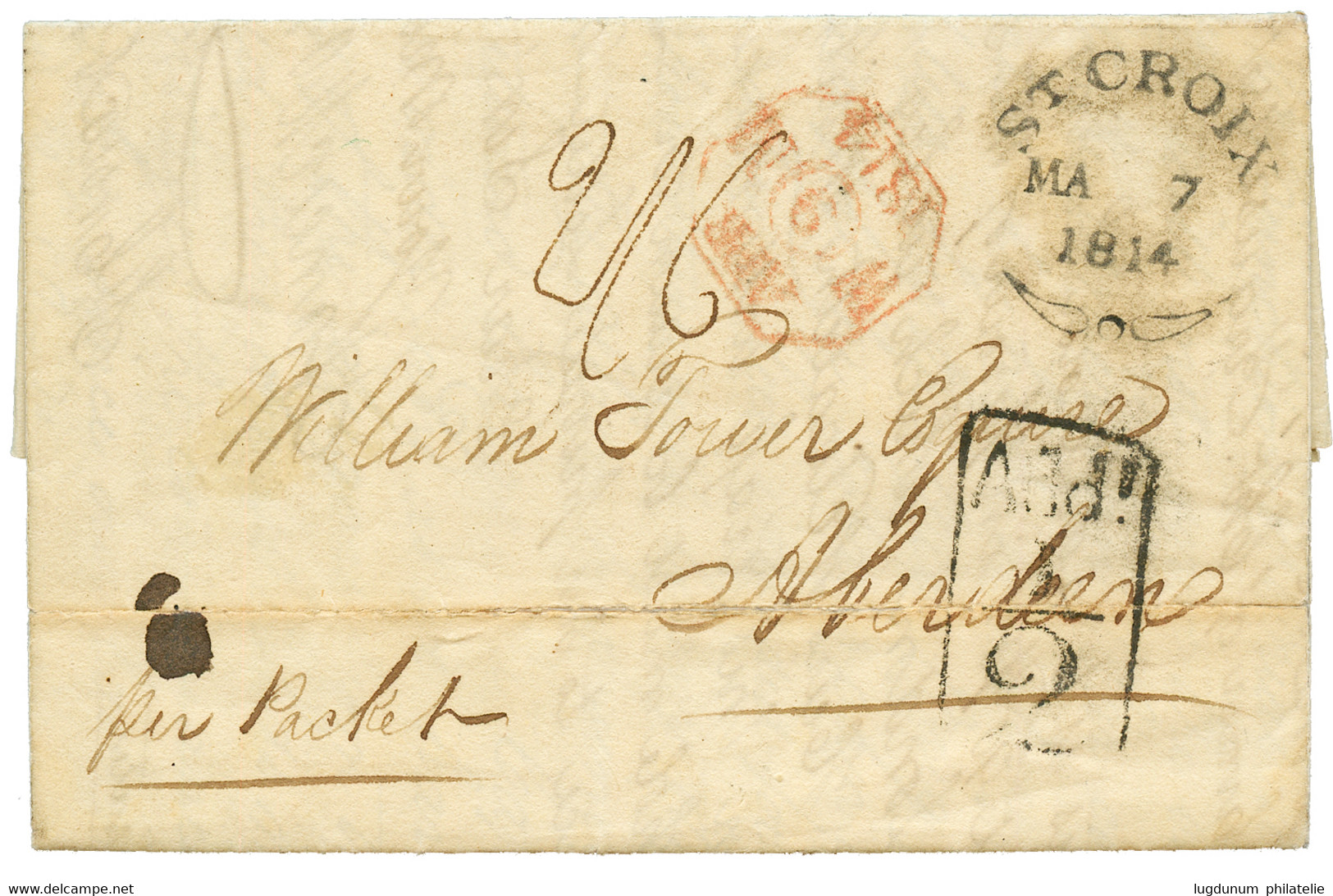 DANISH WEST INDIES : 1814 ST CROIX Fleuron On Entire Letter To ABERDEN (SCOTLAND). Very Few Covers Kwown. GREAT RARITY O - Danemark (Antilles)