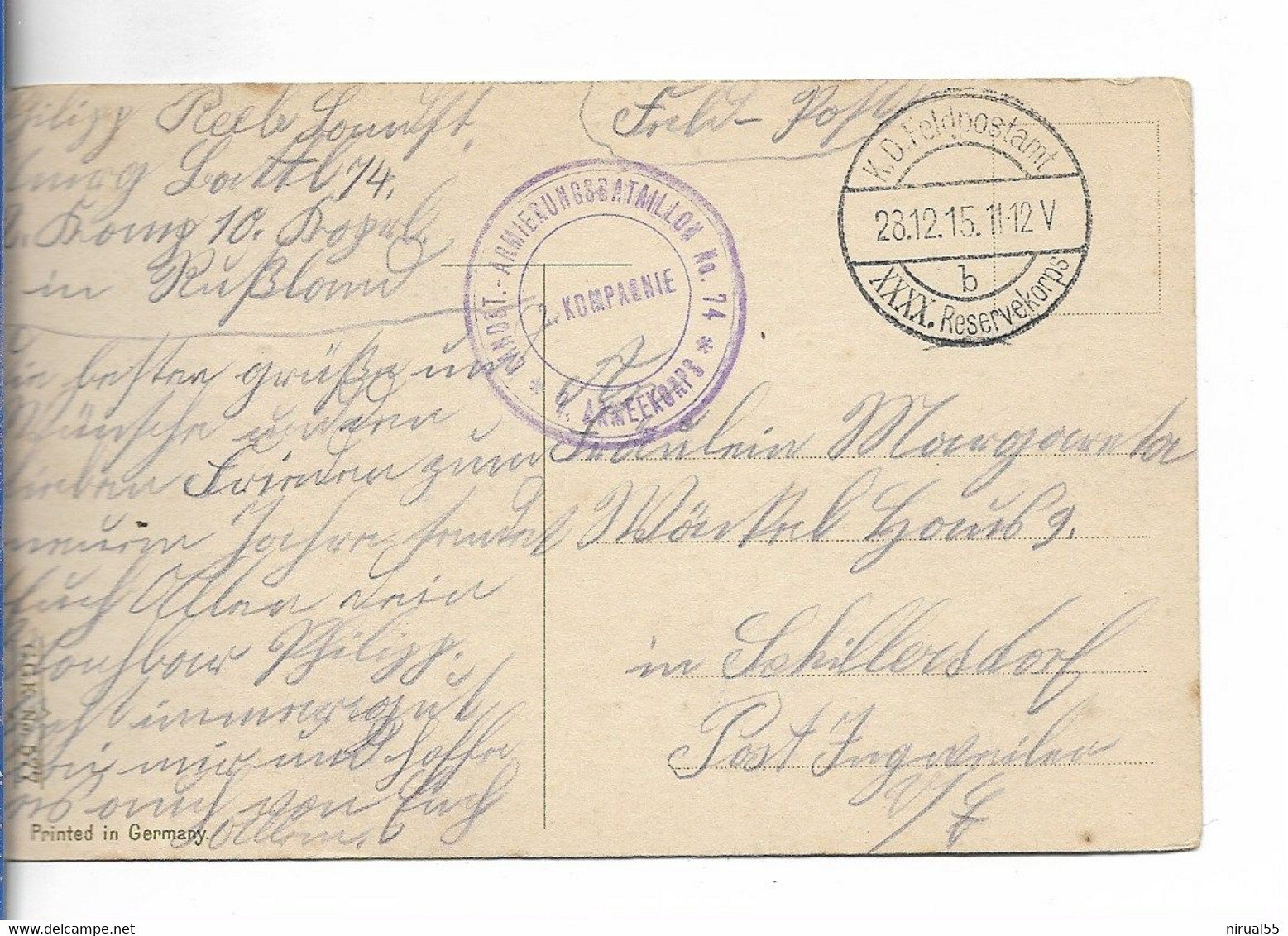 Guerre 14 18 RUSSIE Troupes Allemandes Sur Front Russe Cad Feldpostamt Xxxx Réservekorps + Cachet Violet Bataillon.....G - Otros & Sin Clasificación