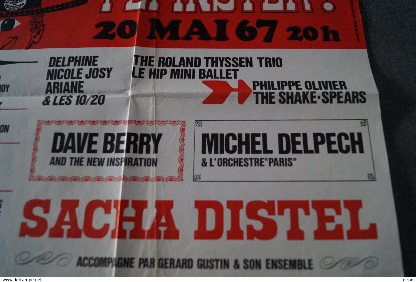 Affiche Originale De 1967,Michel Delpech,Sacha Distel,Dave Berry,Le Chapeau De Pépinster,36 Cm. Sur 34 Cm.original - Plakate