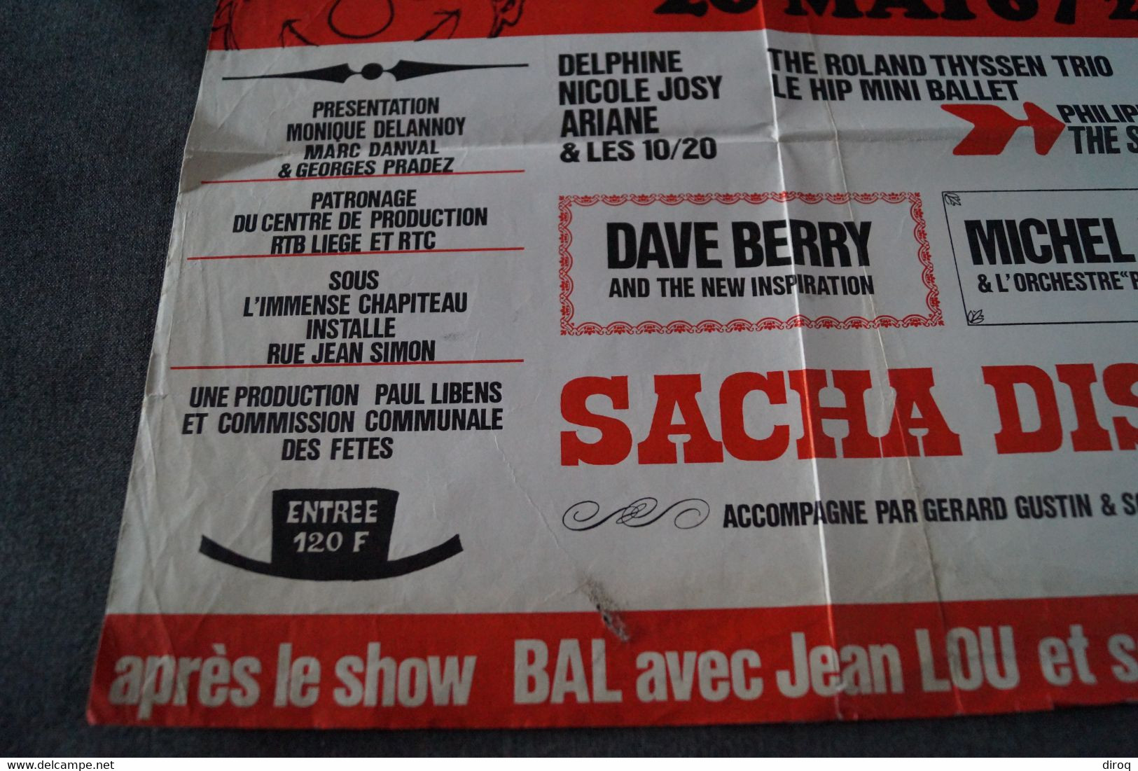 Affiche Originale De 1967,Michel Delpech,Sacha Distel,Dave Berry,Le Chapeau De Pépinster,36 Cm. Sur 34 Cm.original - Afiches