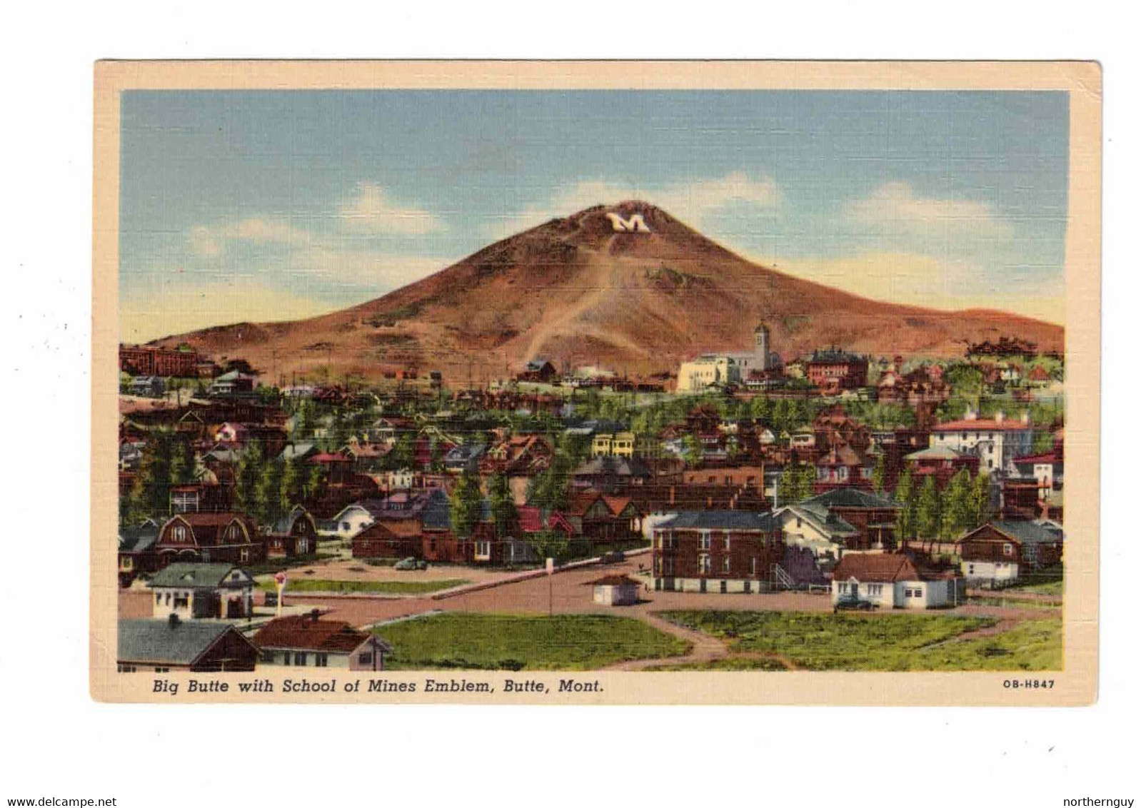 BUTTE, Montana, USA, Big Butte With School Of Mines Emblem, Old Linen Postcard - Butte