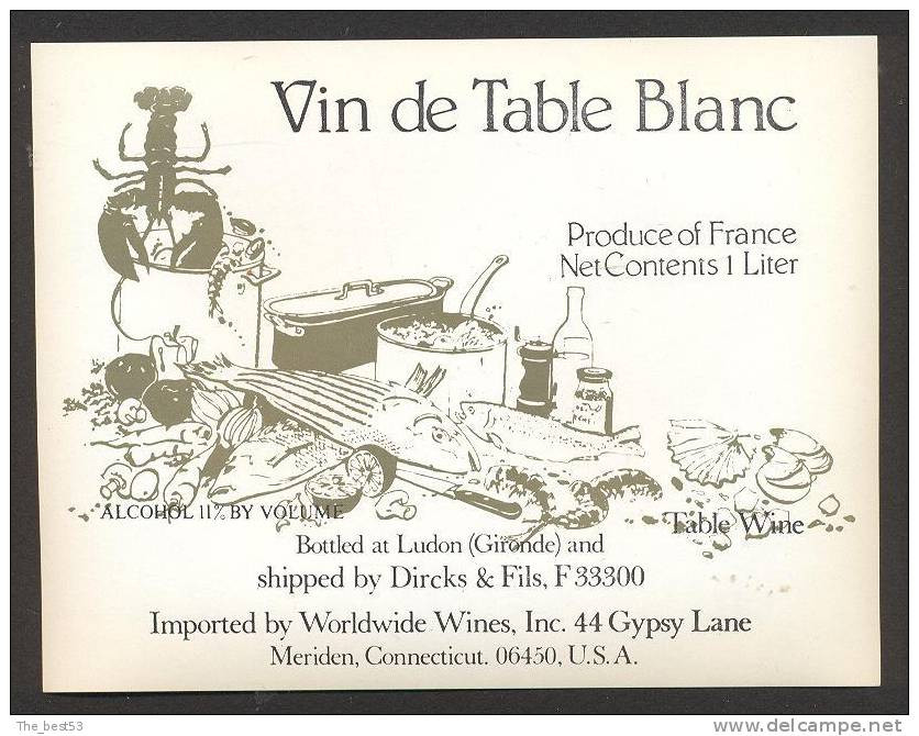 Etiquette De Vin De Table Blanc  -   Thème  Fruits De Mer - Otros & Sin Clasificación