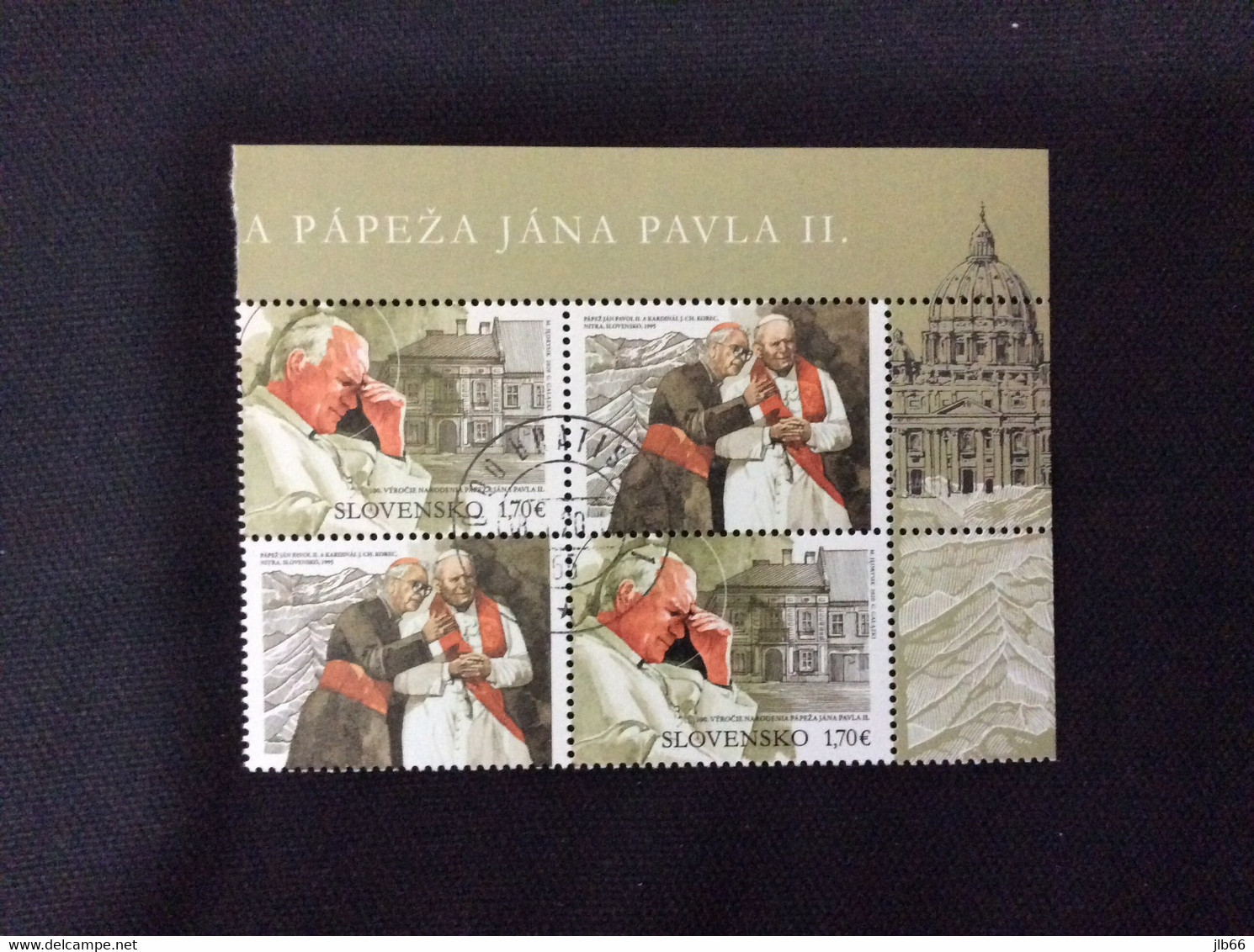 YT 797 SK 2020  Centenaire Naissance Du Pape Jean Paul II Bloc Oblitéré De 2 Timbres + 2 Vignettes - Usados