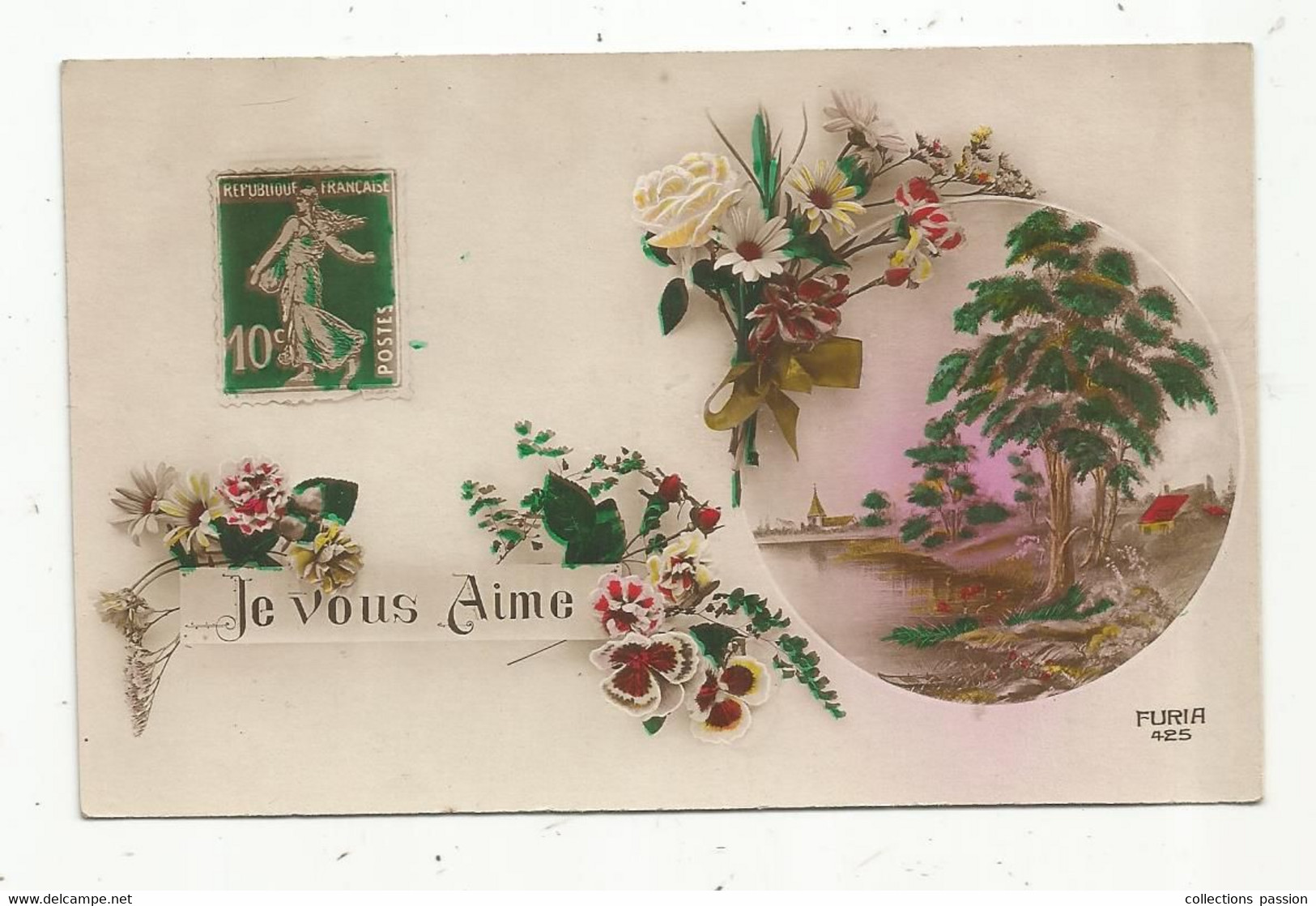 Cp , Fleurs, Vierge ,timbrée , JE VOUS AIME - Fleurs