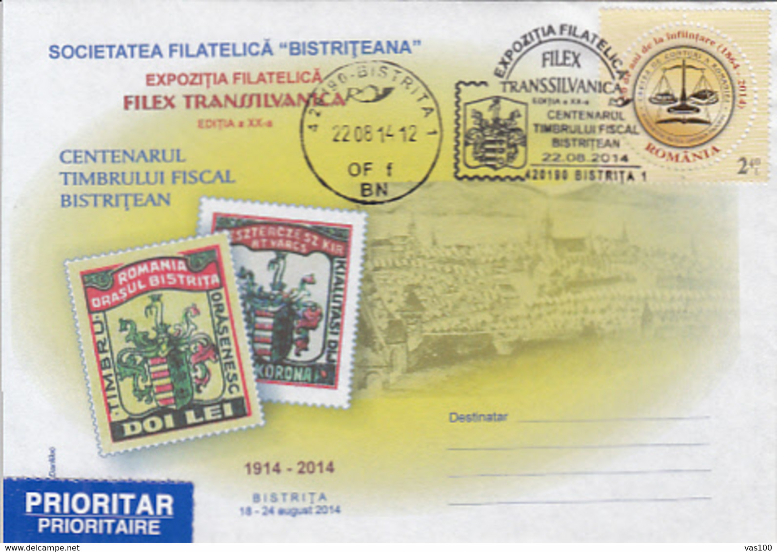 BISTRITA STAMP ISSUE ANNIVERSARY, SPECIAL COVER, 2014, ROMANIA - Lettres & Documents